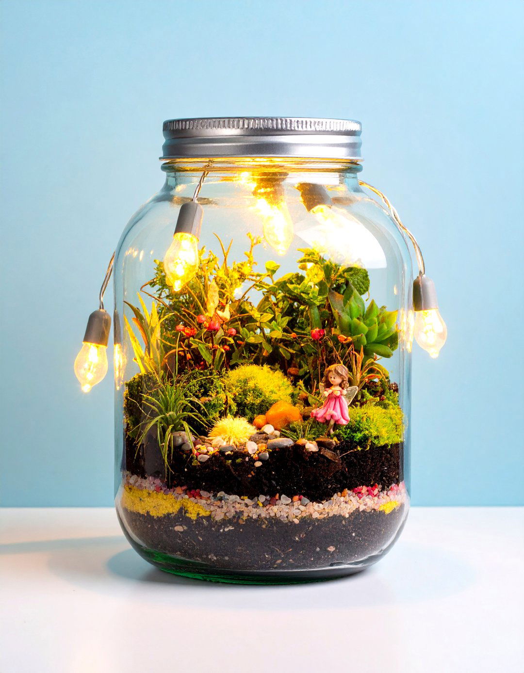 Mason Jar Fairy Light Garden - 24 Fairy Garden Container Ideas
