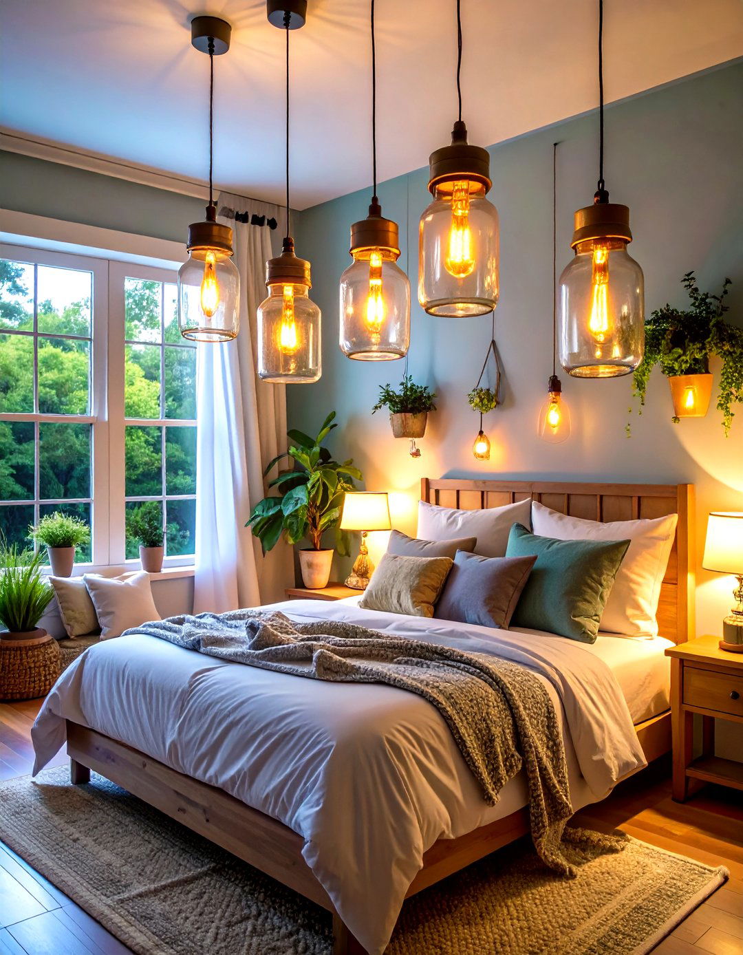 Mason Jar Pendant Lighting - 24 Rustic Bedroom Ideas