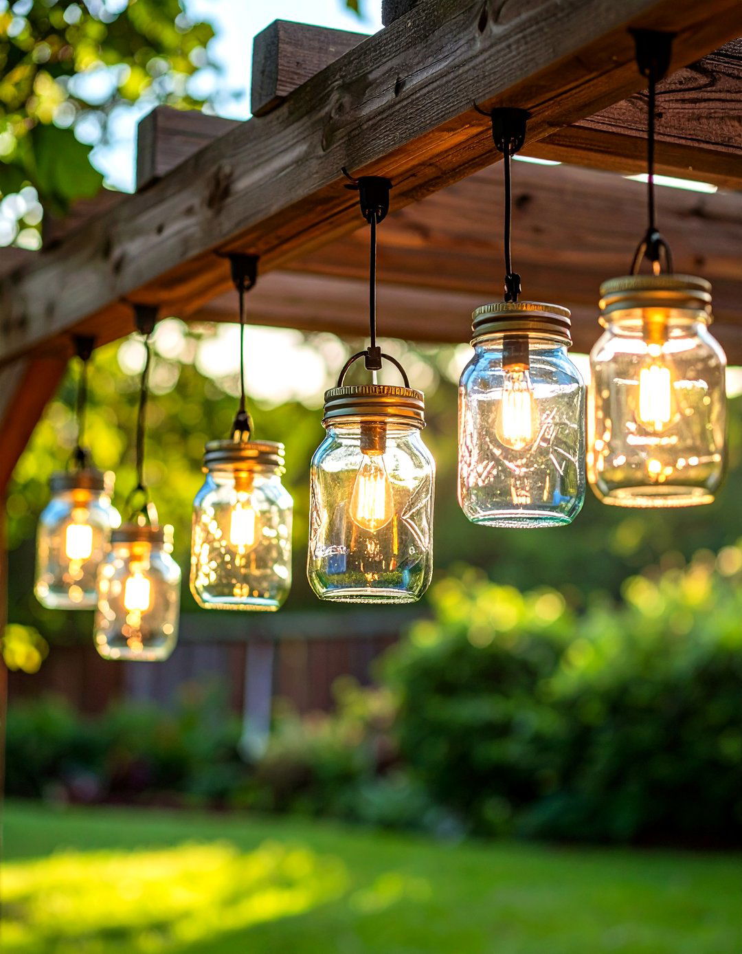 Mason Jar Rustic Lighting - 24 Pergola Lighting Ideas