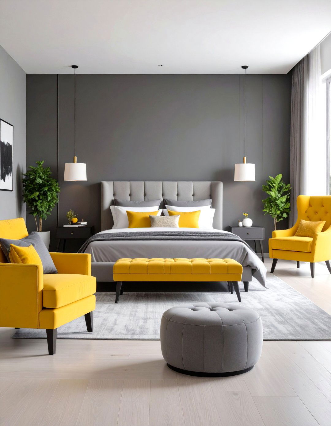 Master Suite Elegant Yellow and Grey Bedroom - 24 Yellow and Grey Bedroom Ideas