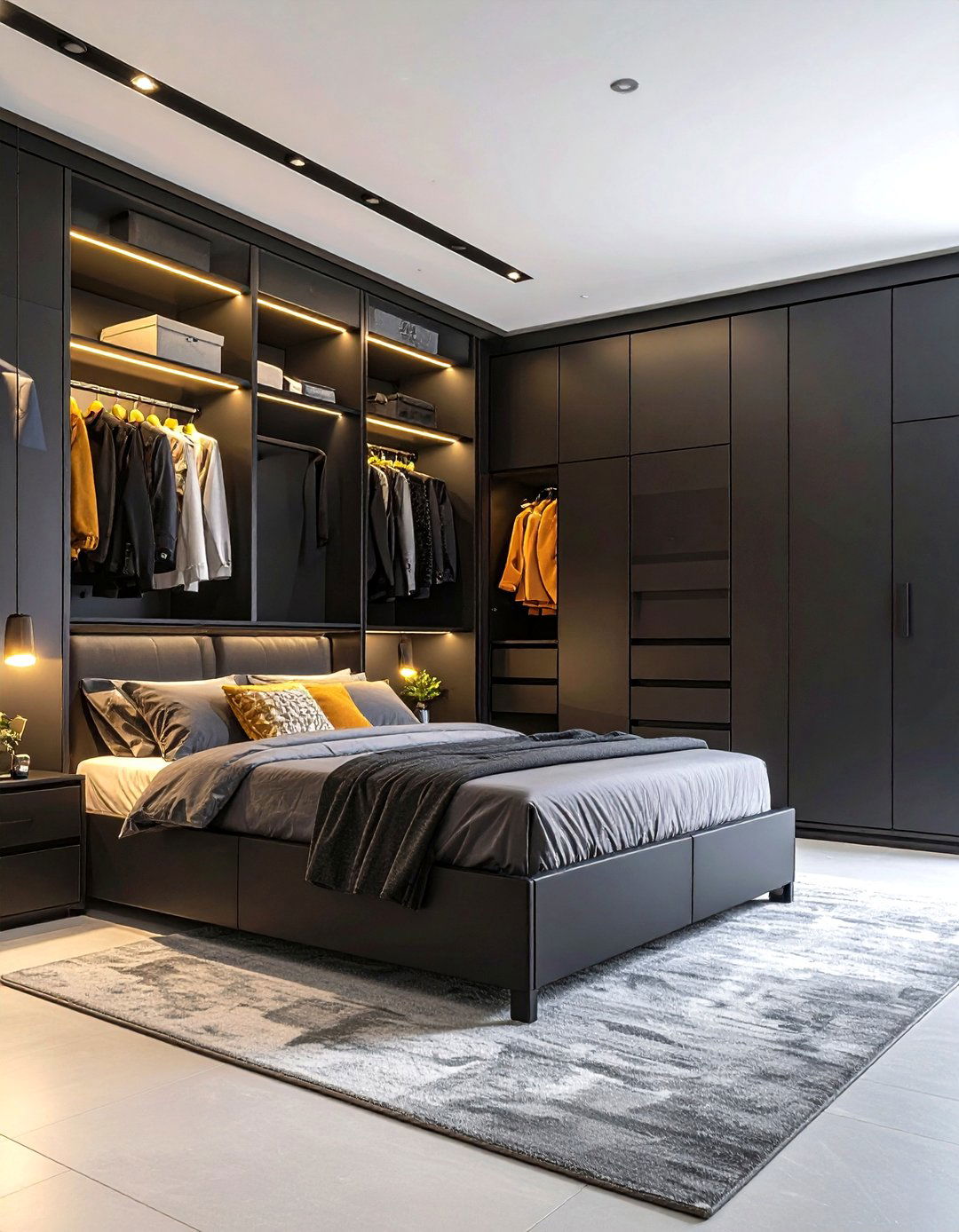 Matte Black Built in Storage Solutions - 24 Matte Black Bedroom Ideas