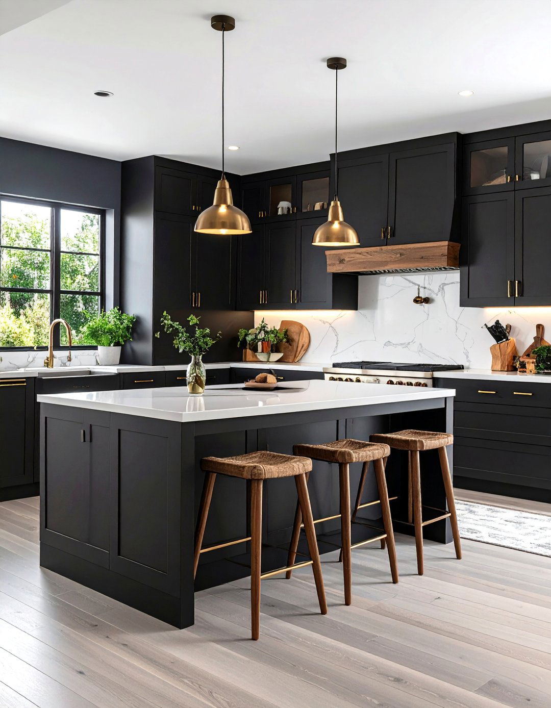 Matte Black Cabinets with Walnut Wood Accents - 24 Black and Brown Kitchen Ideas