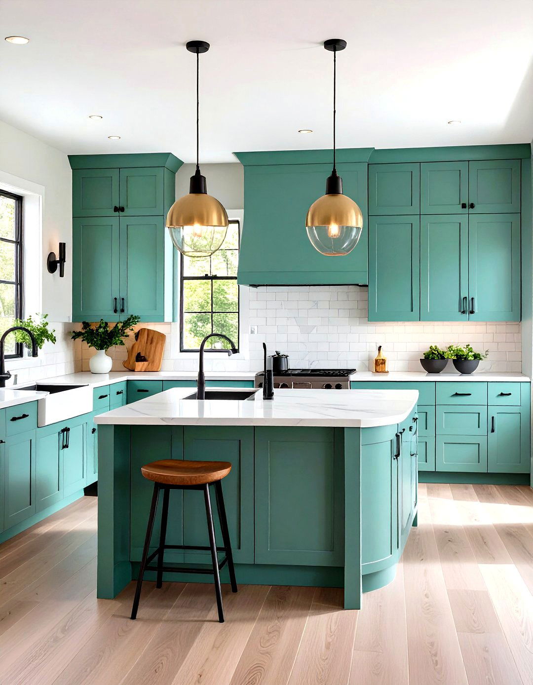 Matte Black Hardware with Sage Green Cabinets - 24 Rustic Sage Green Kitchen Cabinets