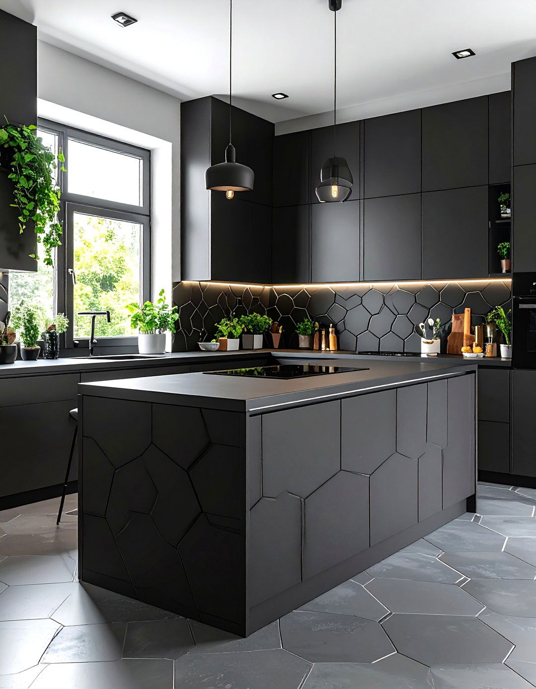 Matte Black Hexagon Kitchen Tiles - 24 Black Kitchen Floor Ideas