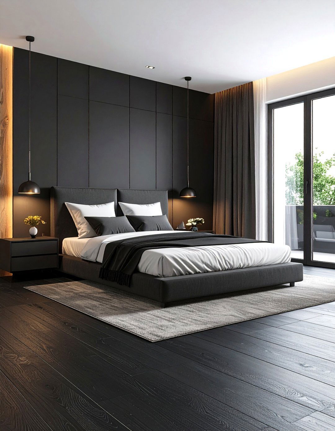 Matte Black Luxury Vinyl Tile - 24 Black Floor Bedroom Ideas