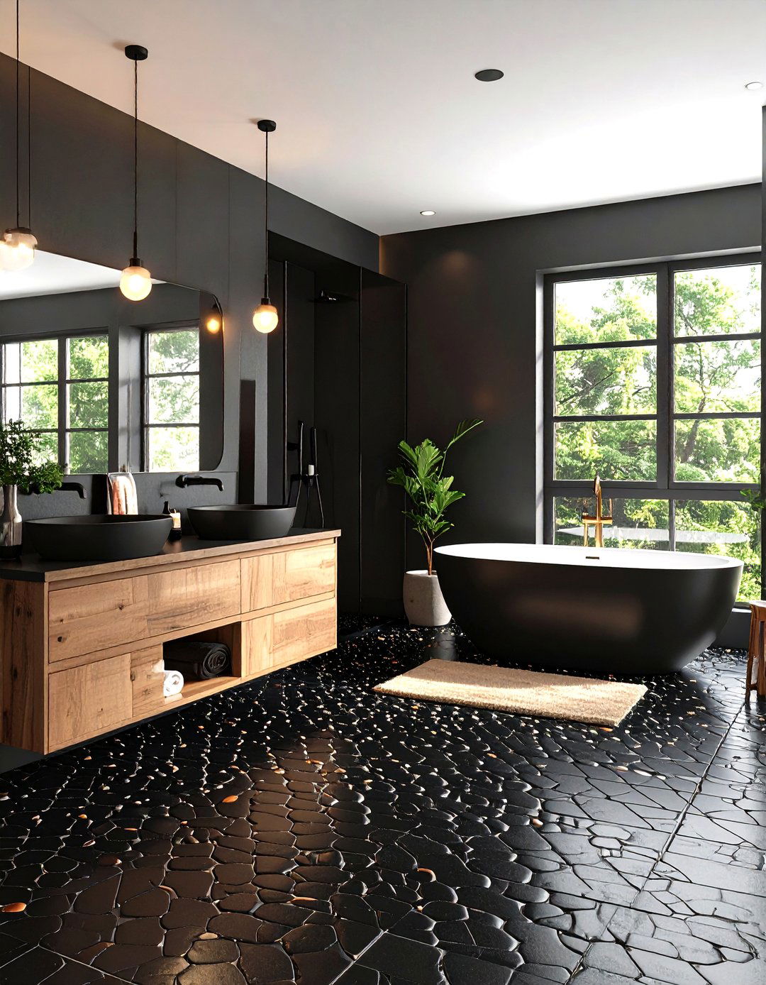 Matte Black Modern Drama - 24 Penny Tile Bathroom Floor Ideas