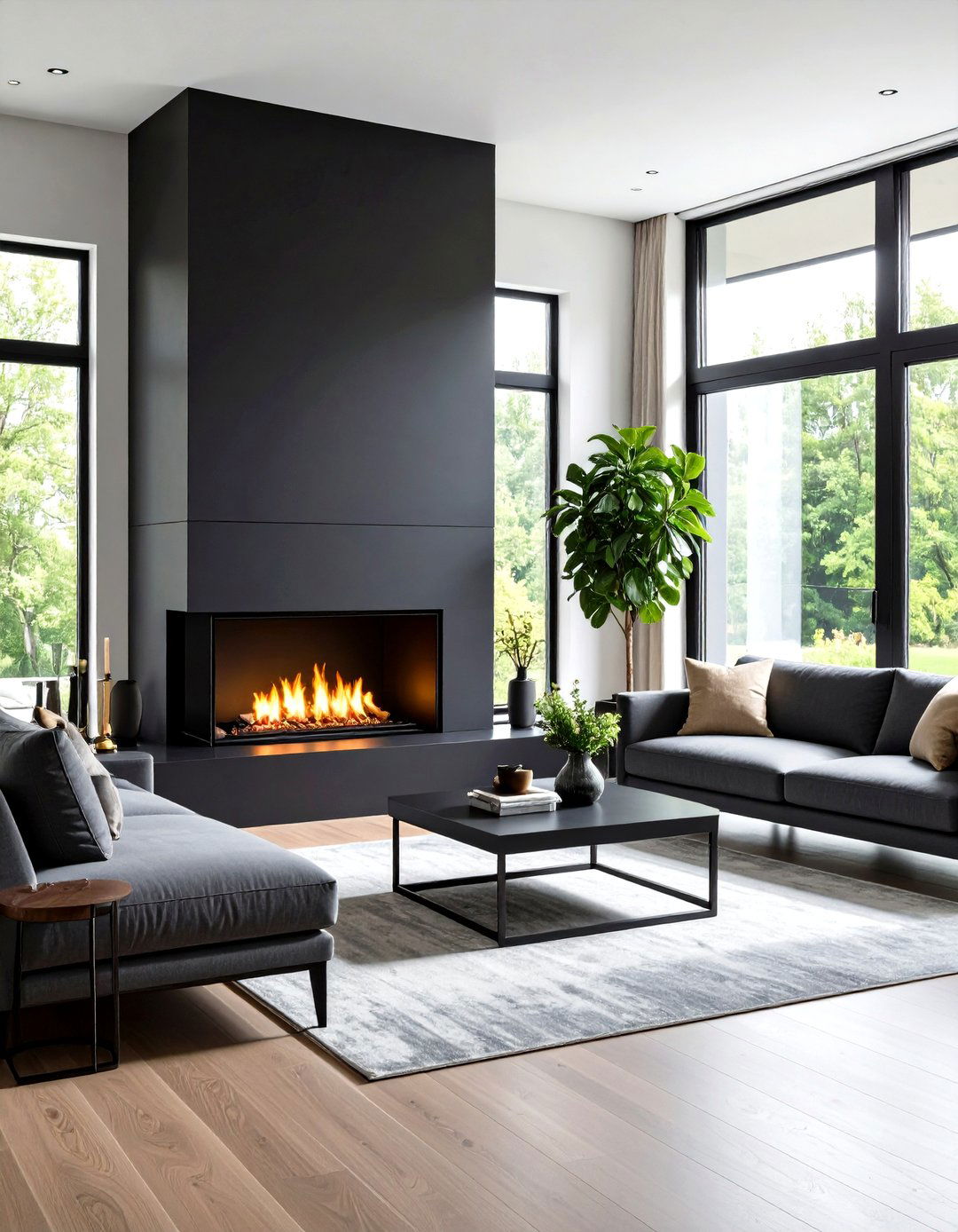 Matte Black Modern Minimalism - 24 Fireplace Paint Ideas