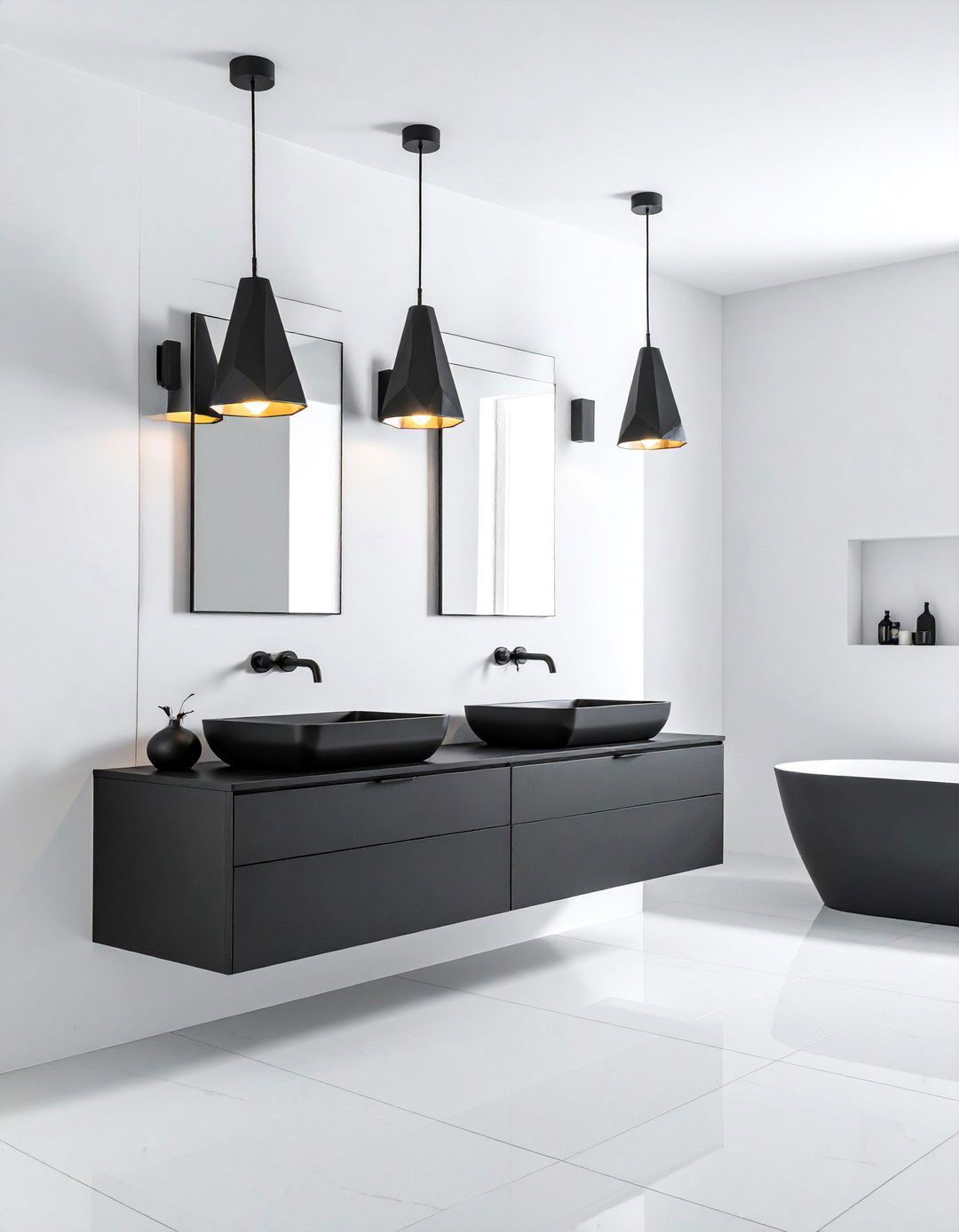 Matte Black Modern Statements - 24 Bathroom Lighting Ideas