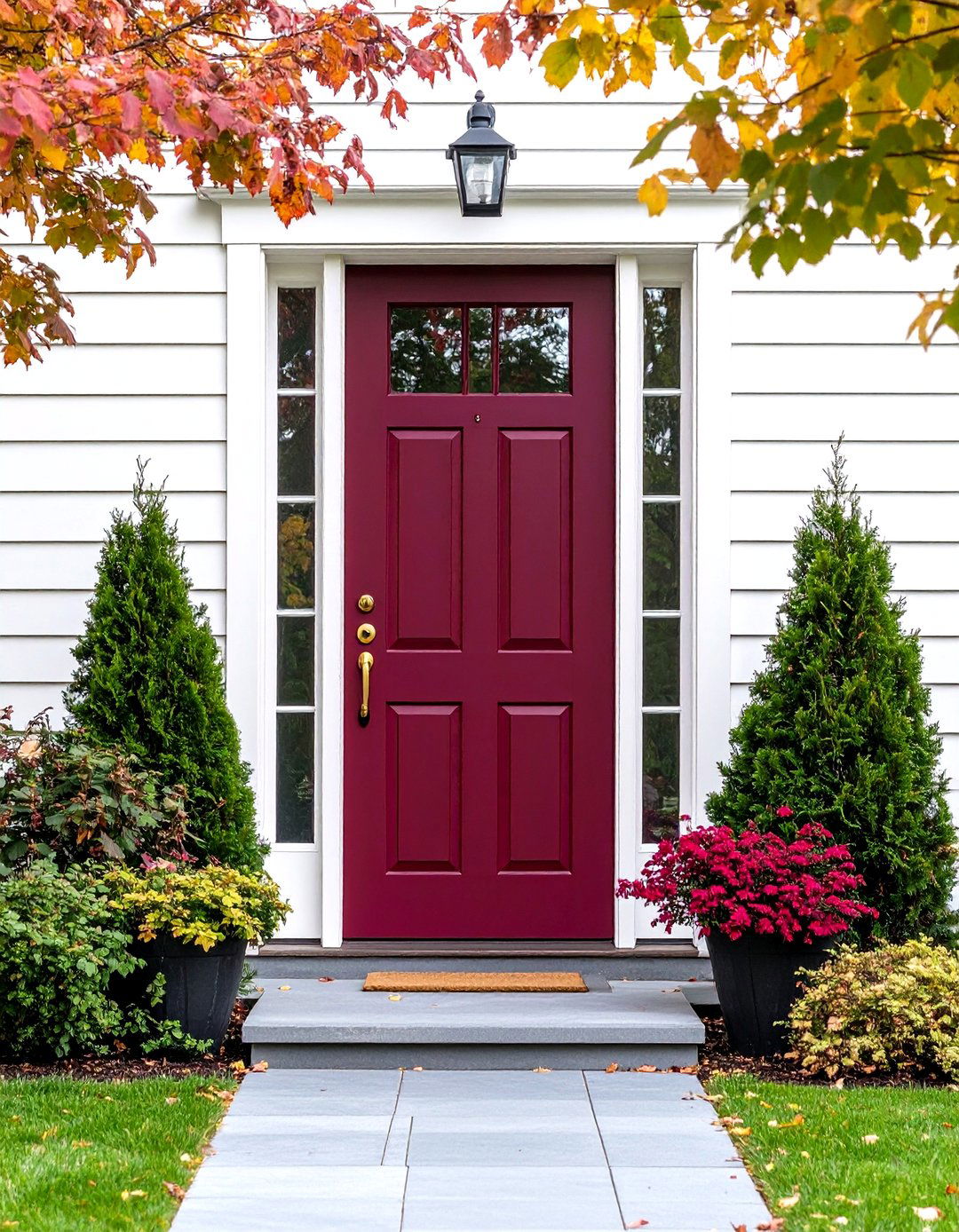 Matte Burgundy Modern Farmhouse Door - 24 Dark Red Front Door Ideas