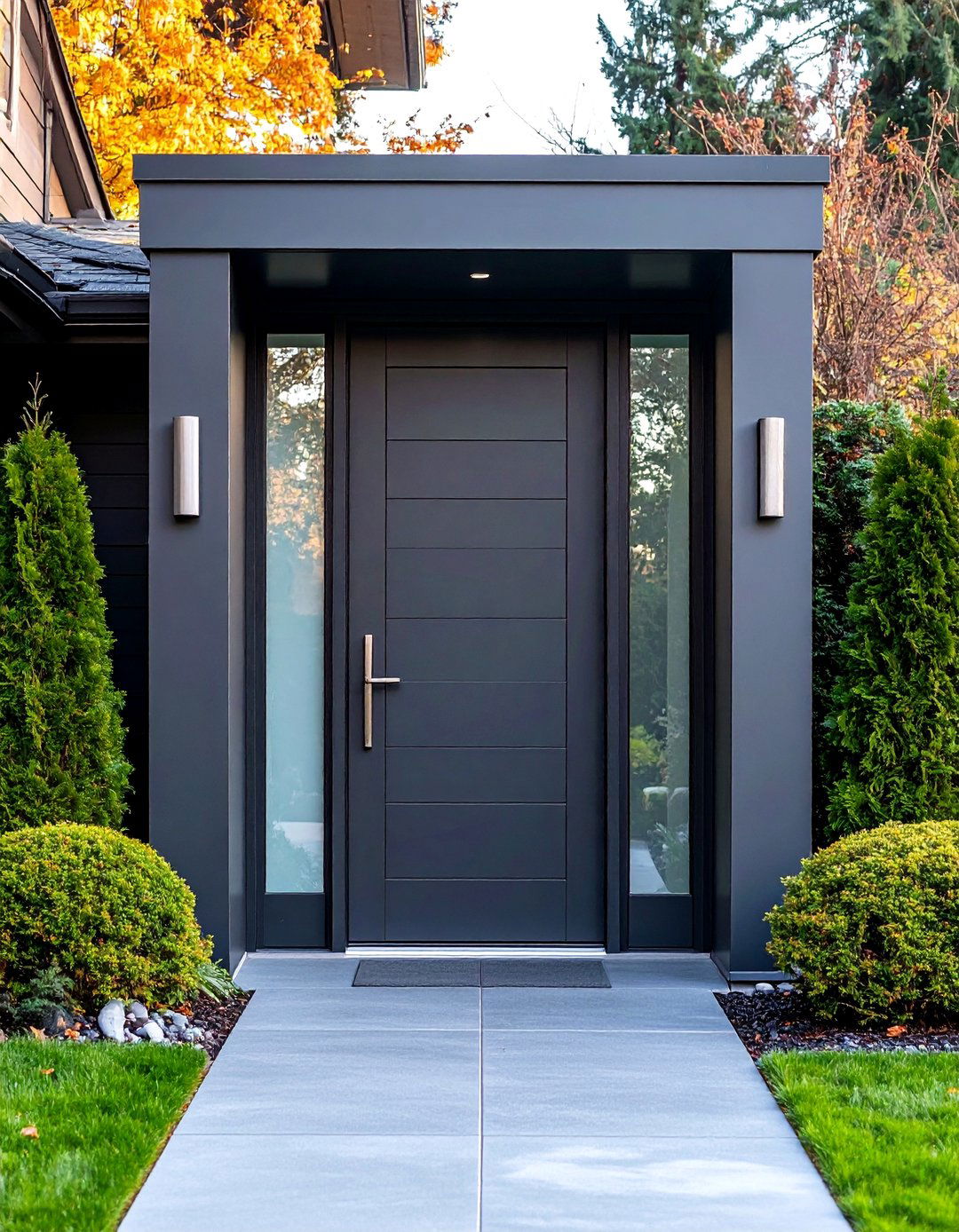 Matte Dark Gray Door with Frosted Glass Inserts - 24 Dark Gray Front Door Ideas