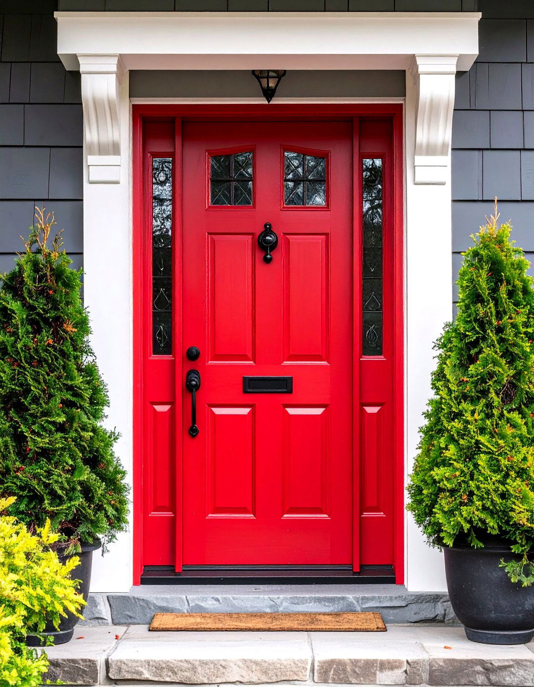 Matte Dark Red Craftsman Door with Mission Hardware - 24 Dark Red Front Door Ideas