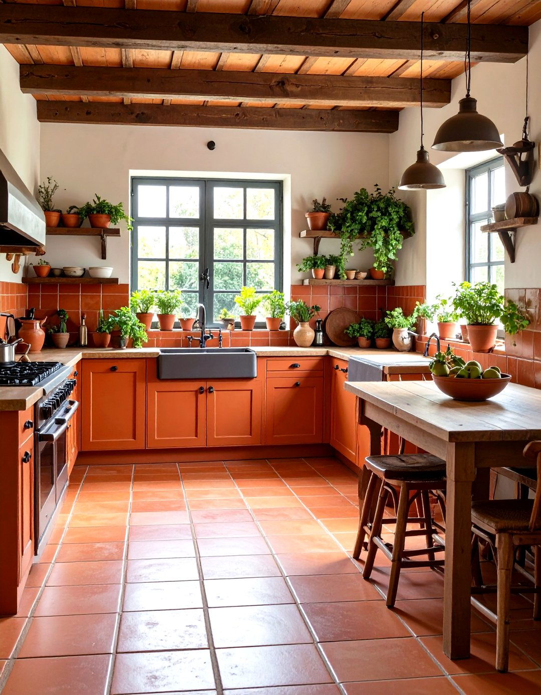 Matte Finish Terracotta Kitchen Tiles - 24 Terracotta Kitchen Floor Ideas