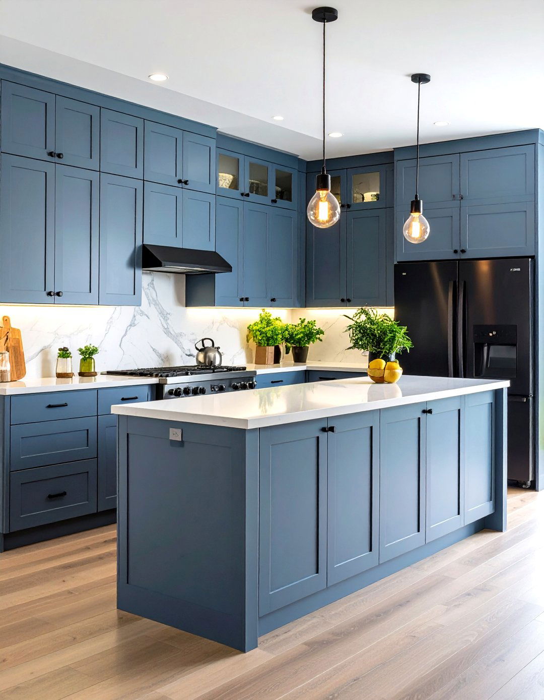 Matte Gray Cabinets with Black Appliances - 24 Gray and Black Kitchen Ideas