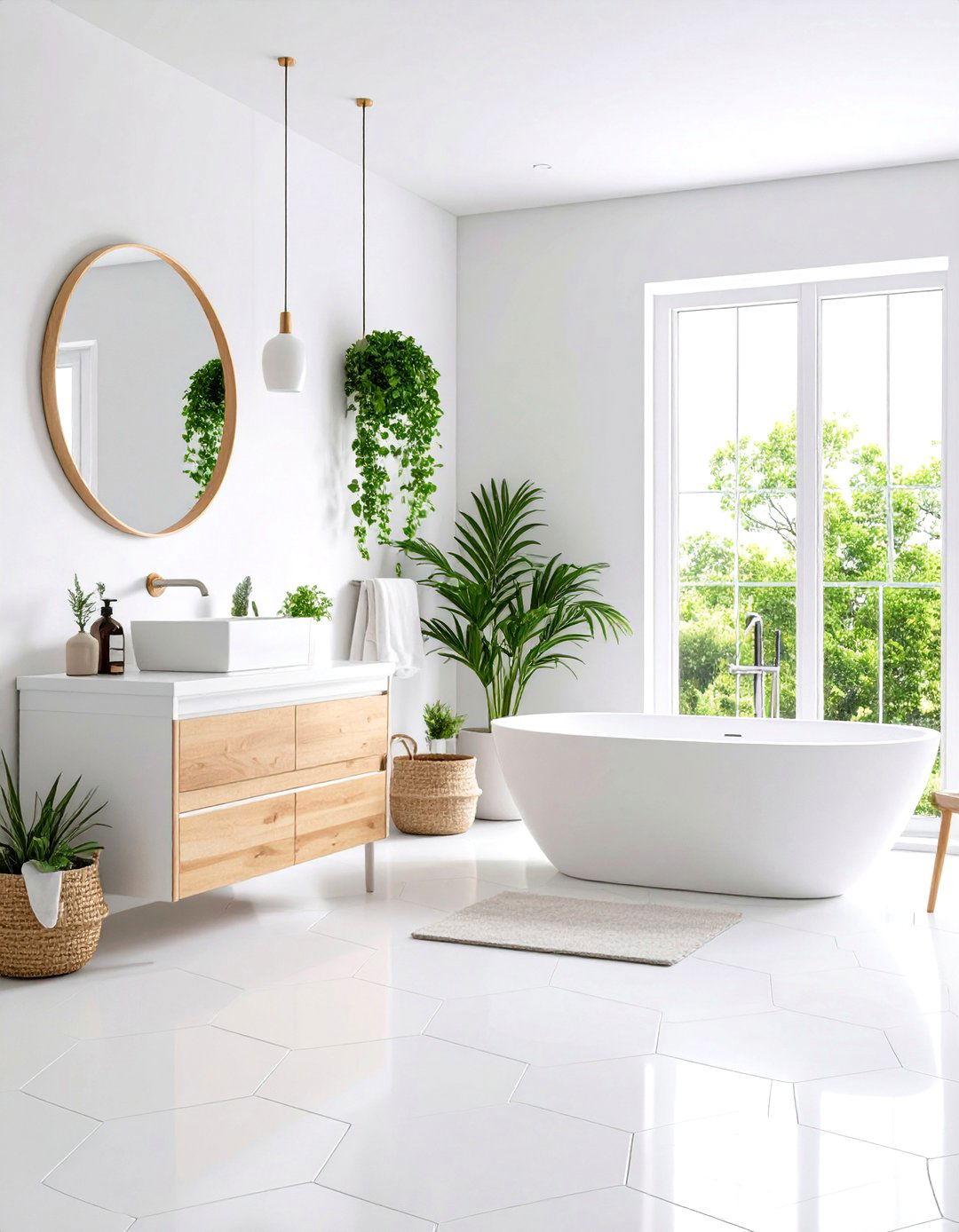 Matte White Hexagon Floors for Scandinavian Bathrooms - 24 Bathrooms With Hexagon Tile Floors