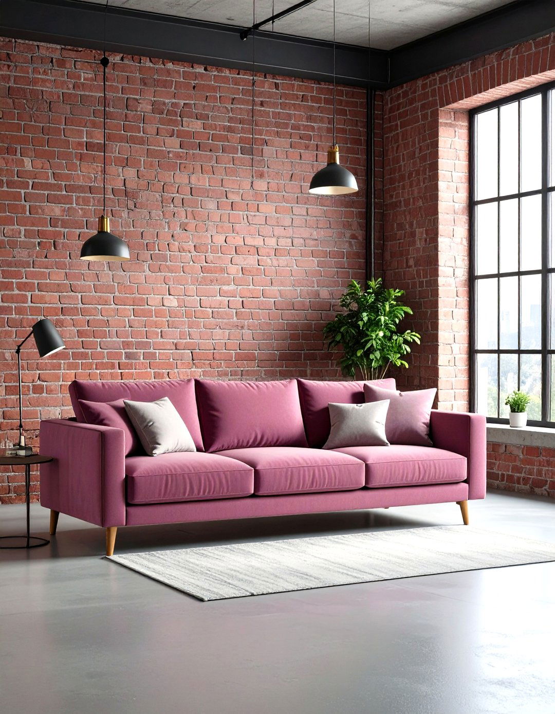 Mauve Pink Sofa in Industrial Chic Setting - 24 Pink Couch Living Room Ideas