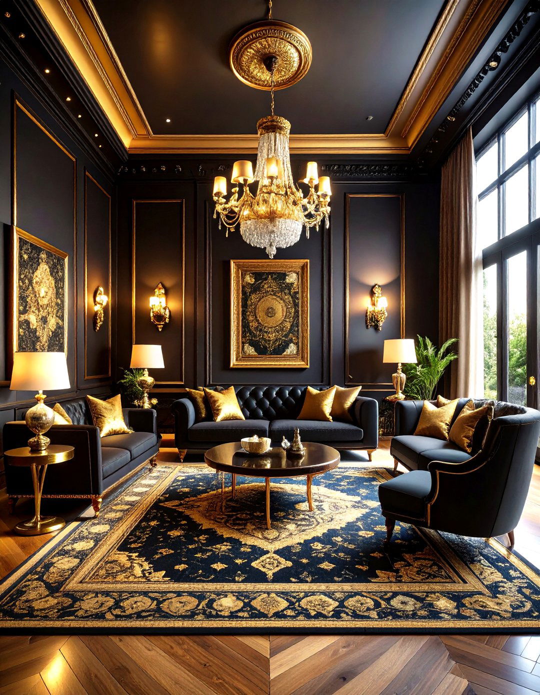 Maximalist Black Gold Paradise - 24 Black and Gold Living Room Ideas