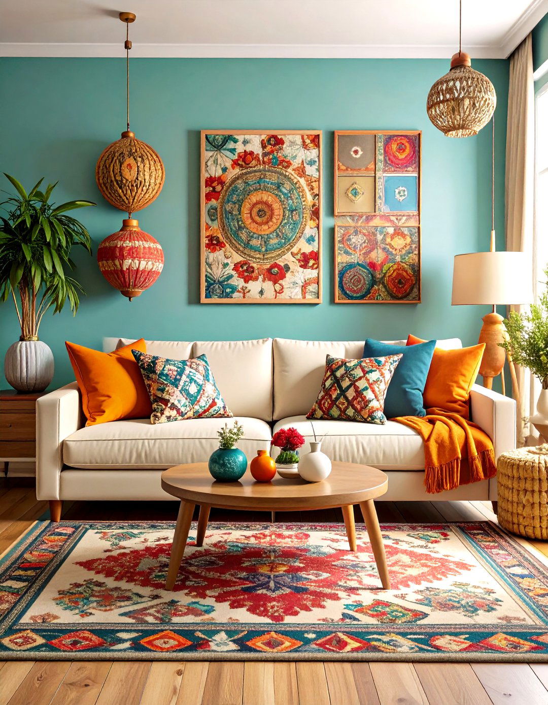 Maximalist Cream Couch with Bold Patterns - 24 Cream Couch Living Room Ideas