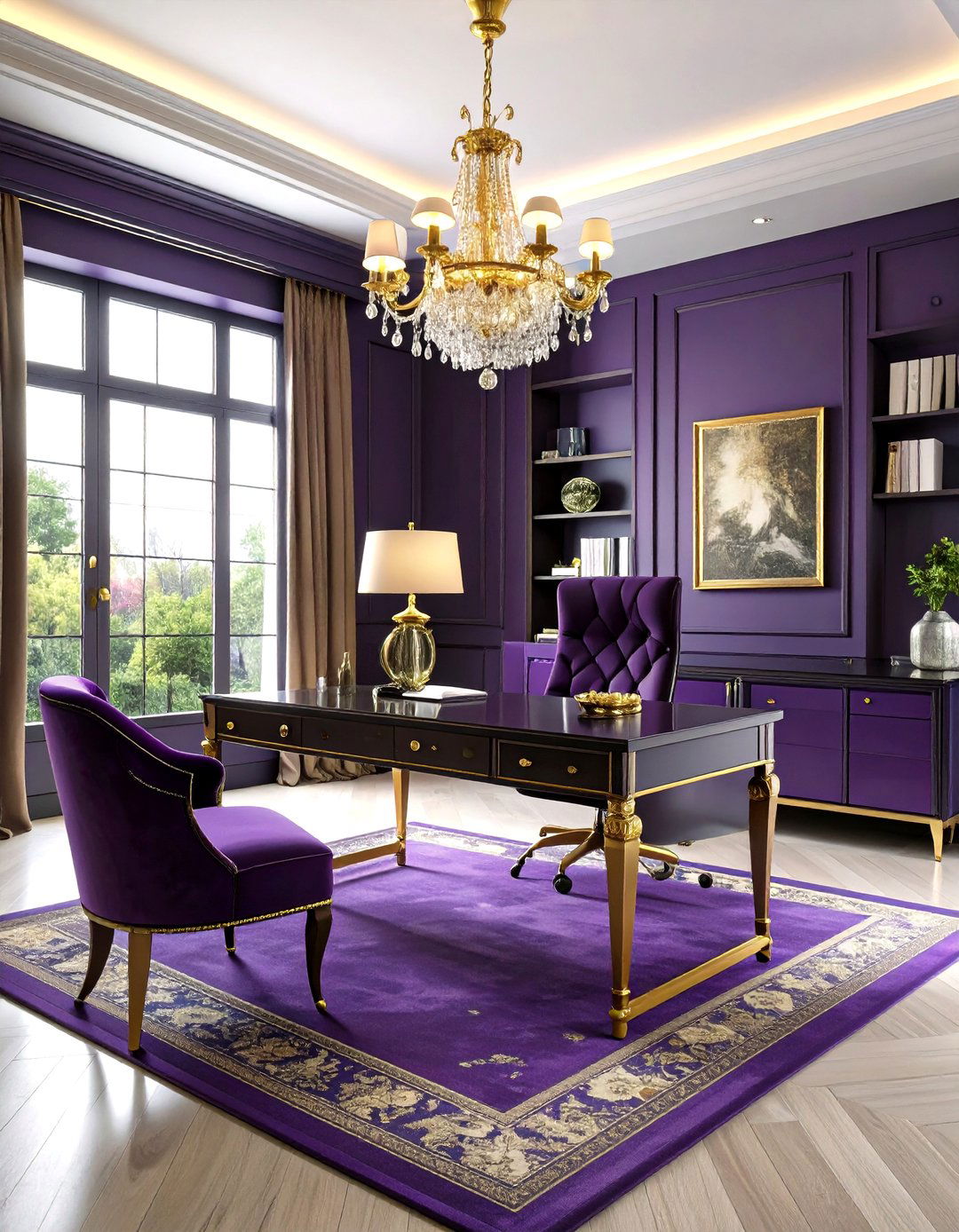 Maximalist Dark Purple Office with Velvet Textures - 24 dark home office design ideas