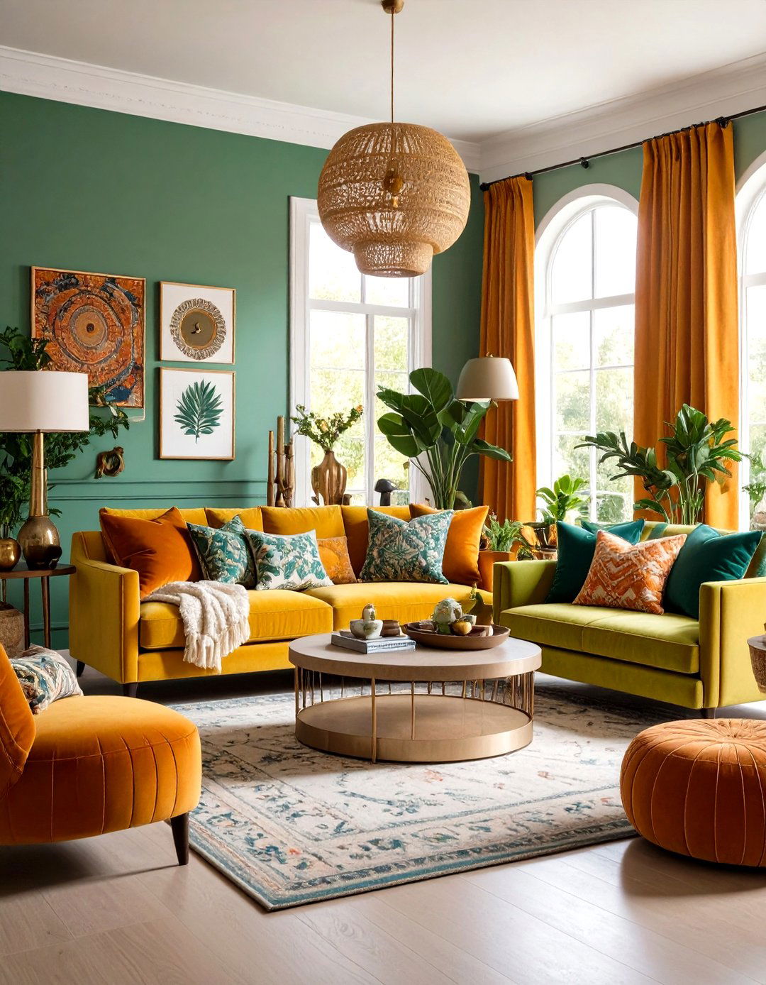 Maximalist Green Orange Bold Living Room Design - 24 Green and Orange Living Room Ideas