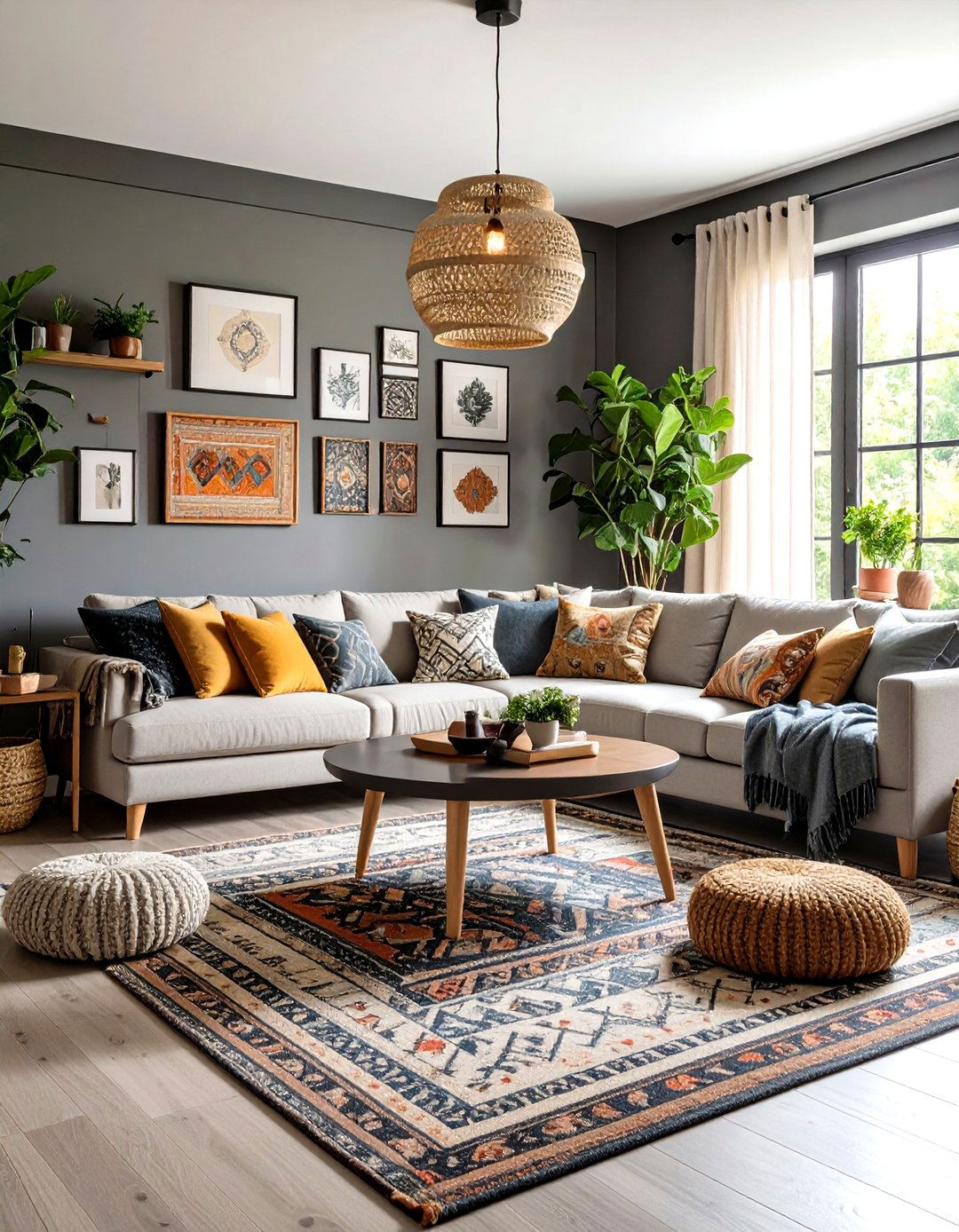 Maximalist Pattern Living Room Design - 24 living room grey walls black trim
