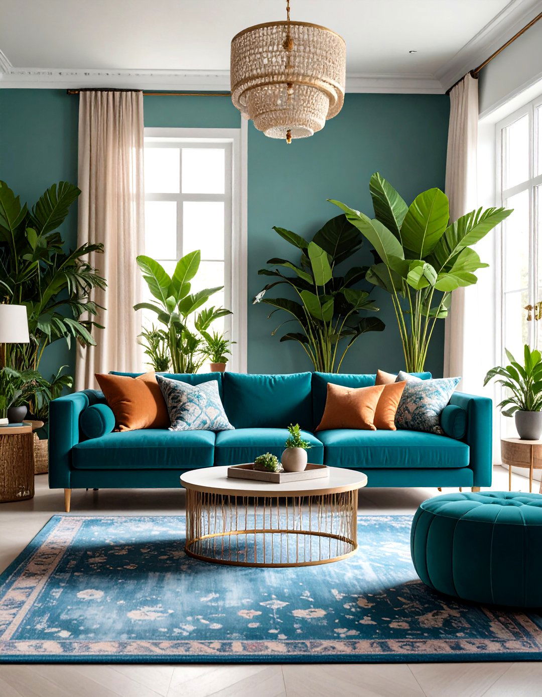 Maximalist Teal Couch with Rich Layering - 24 Teal Couch Living Room Ideas
