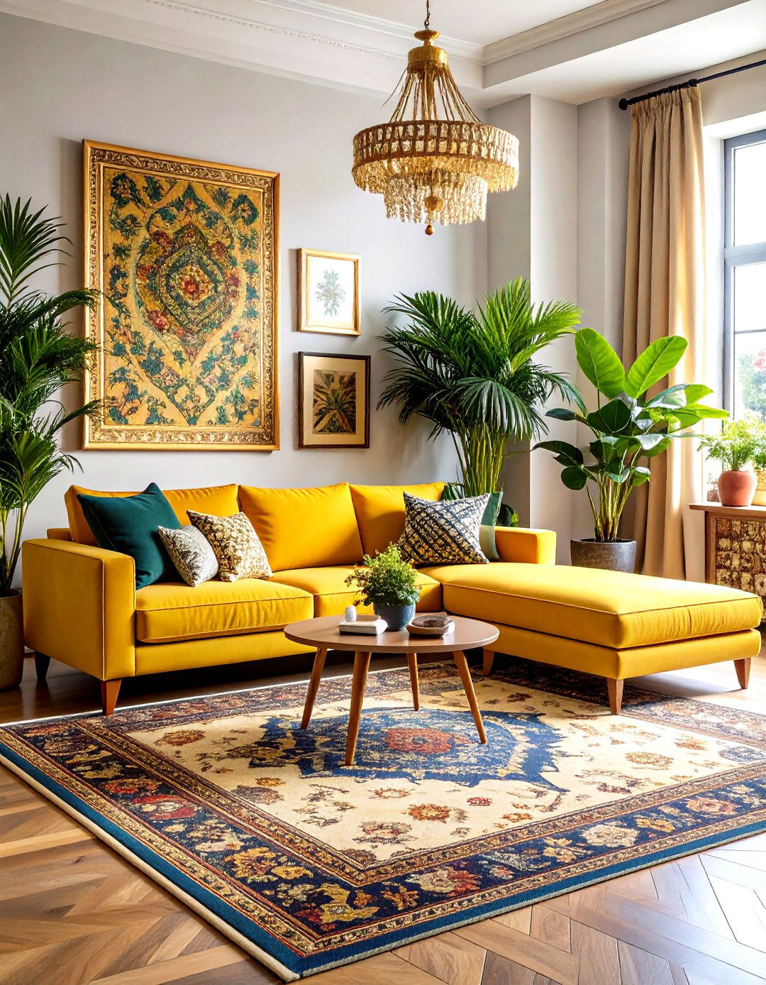 Maximalist Yellow Sectional Living Room - 24 Yellow Couch Living Room Ideas