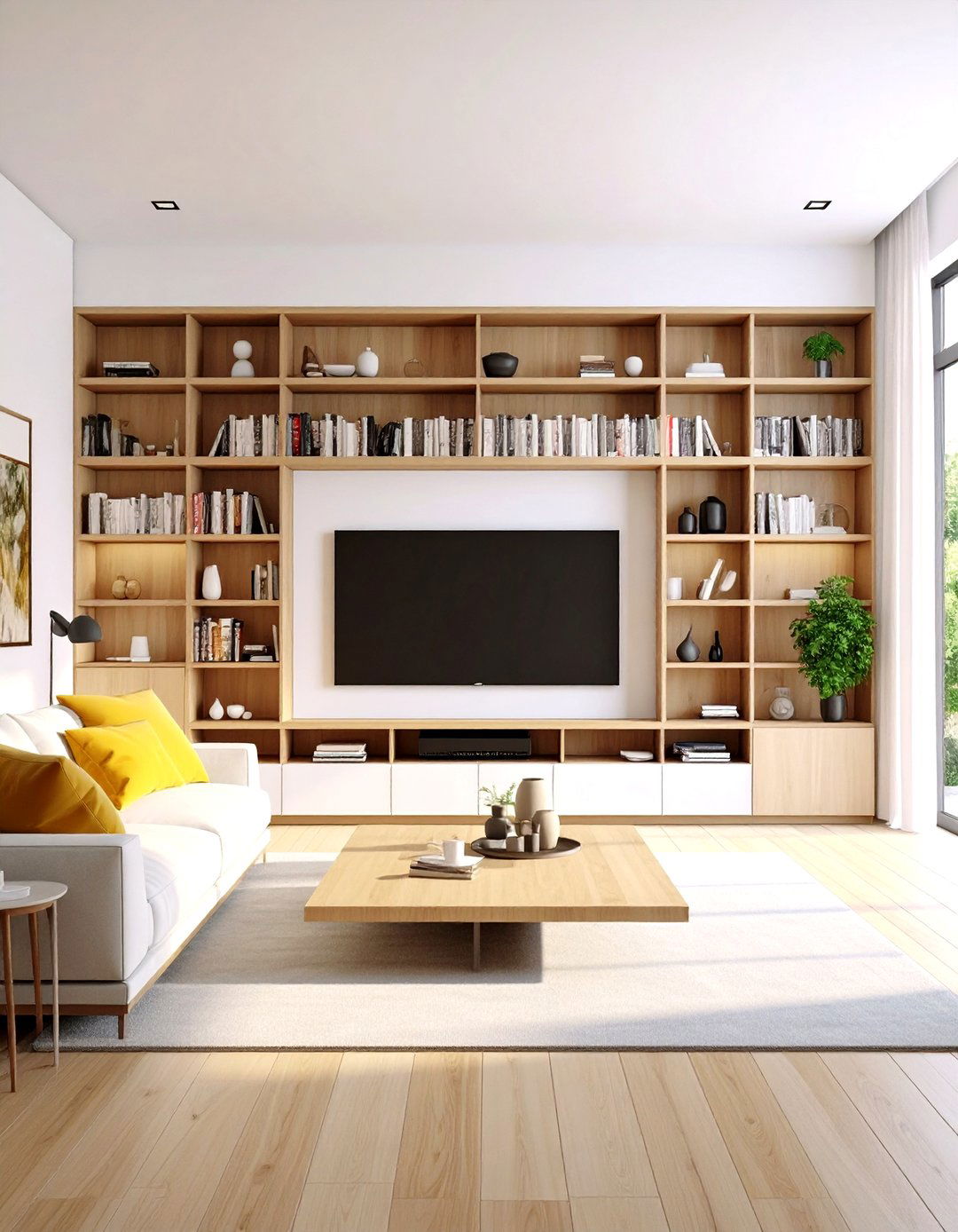 Media Console Integrated Bookshelves - 24 Living Room Bookshelf Ideas