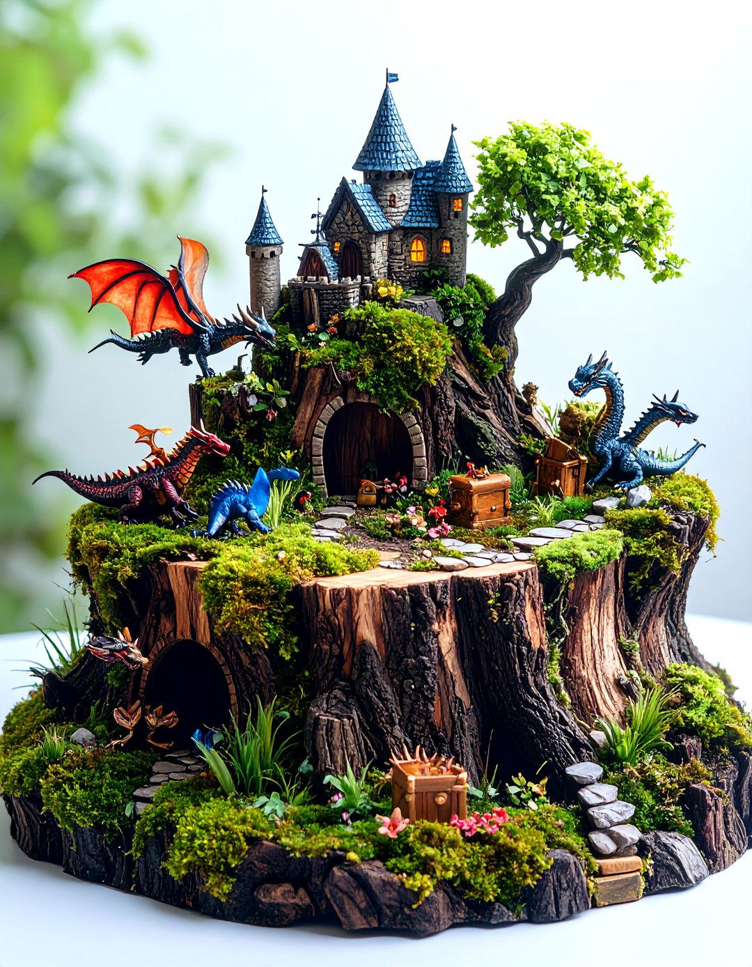 Medieval Dragons Lair Stump Adventure - 24 Tree Stump Fairy Garden Ideas