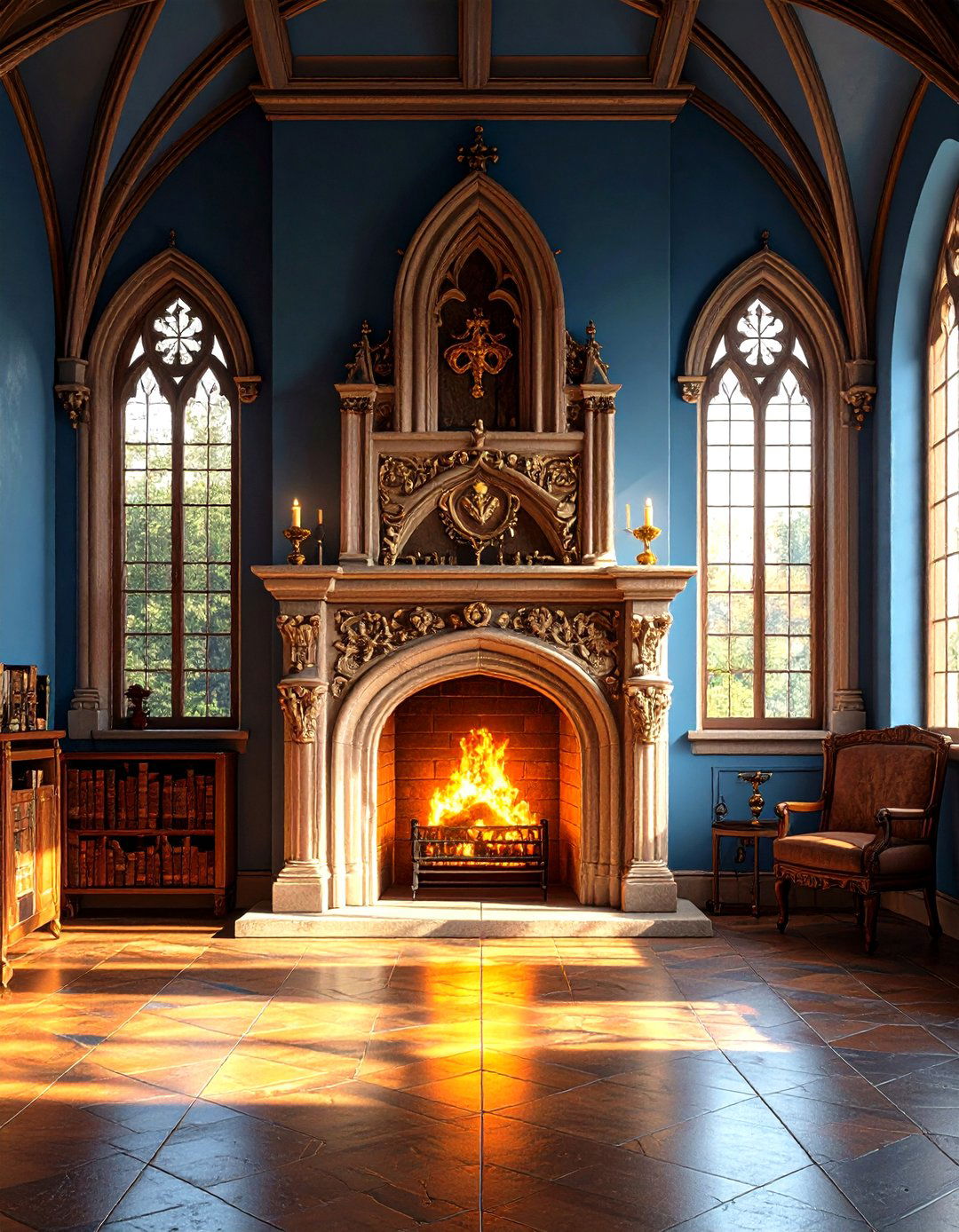 Medieval Revival Ecclesiastical Themes - 24 Traditional Fireplaces