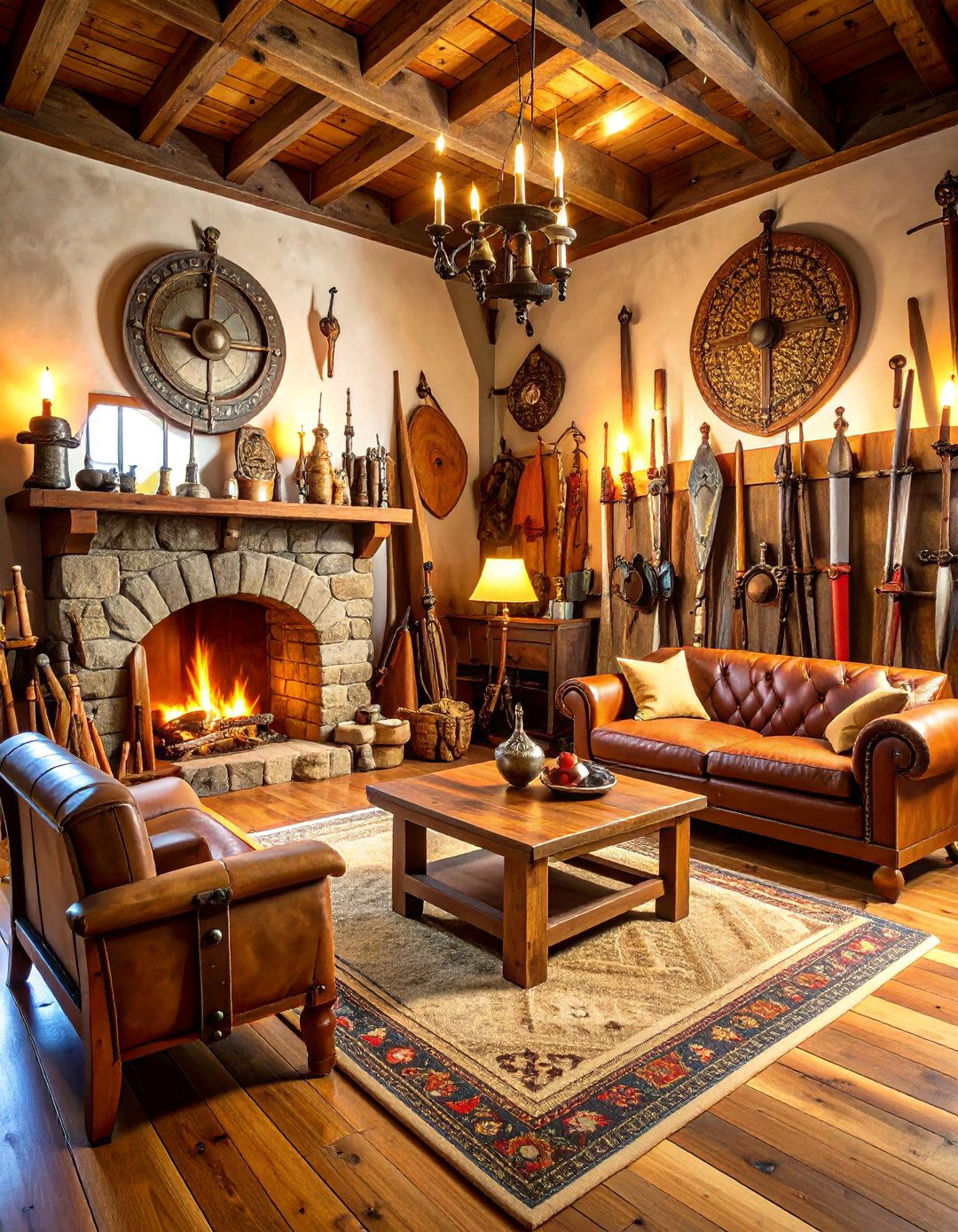 Medieval Weaponry Display Living Room - 24 Castle Living Room Ideas