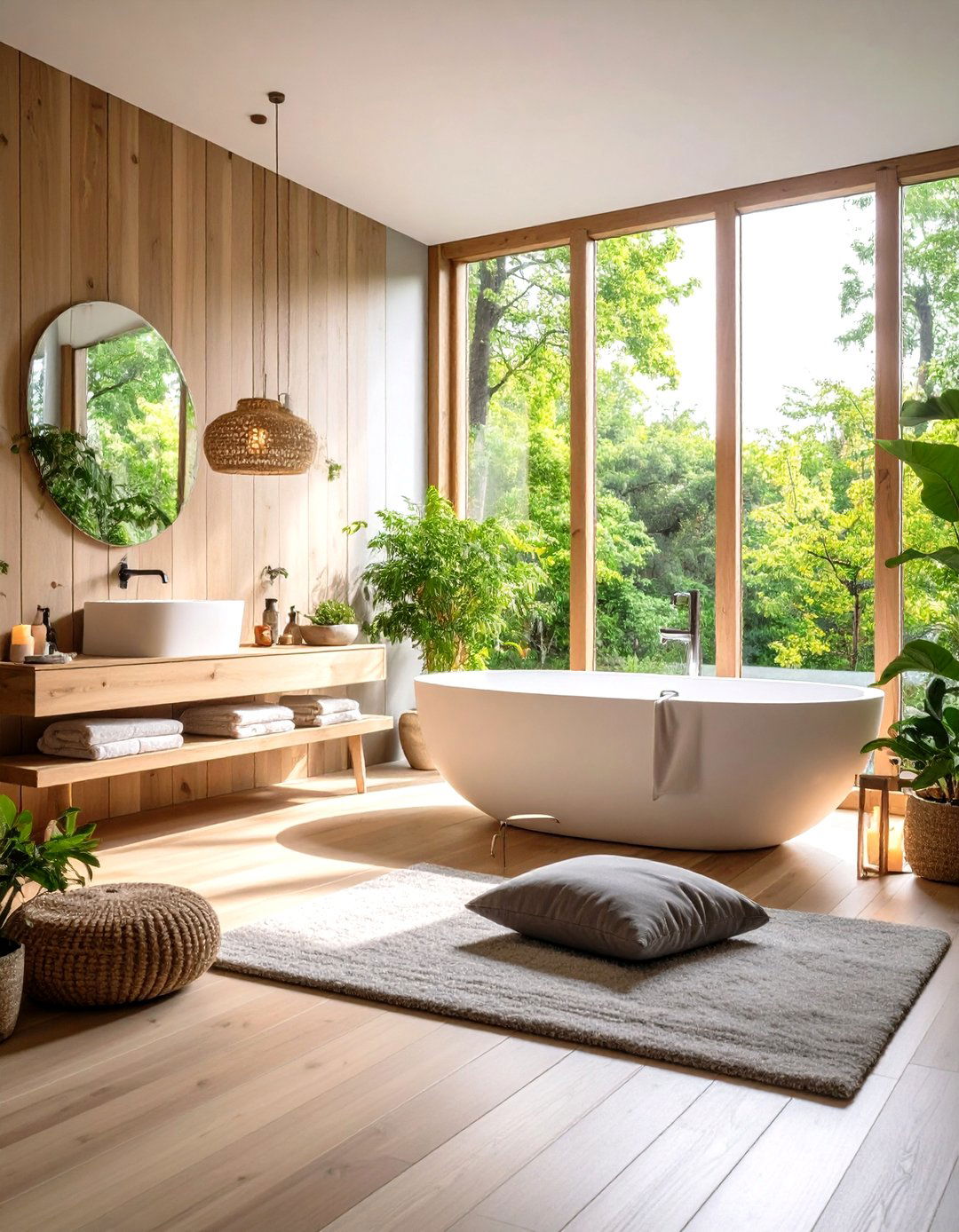 Meditation Corner Bathroom with Seating Area - 24 Japandi Bathroom Ideas