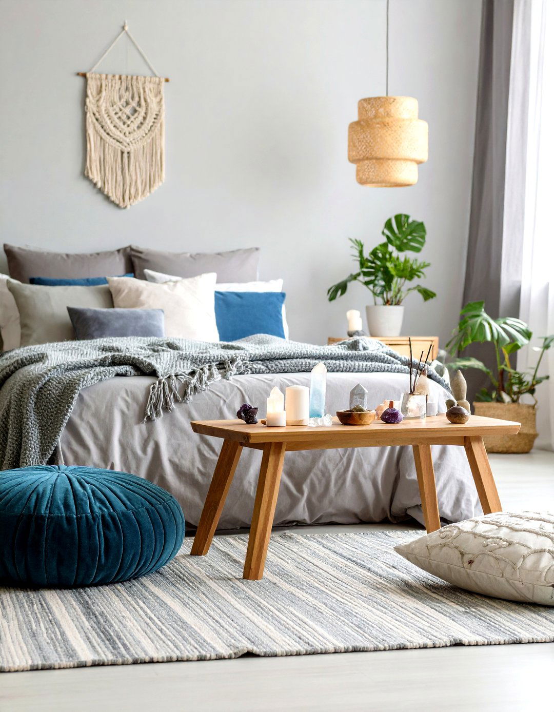 Meditation Corner Grey Boho Bedroom Wellness - 24 Grey Boho Bedroom Ideas