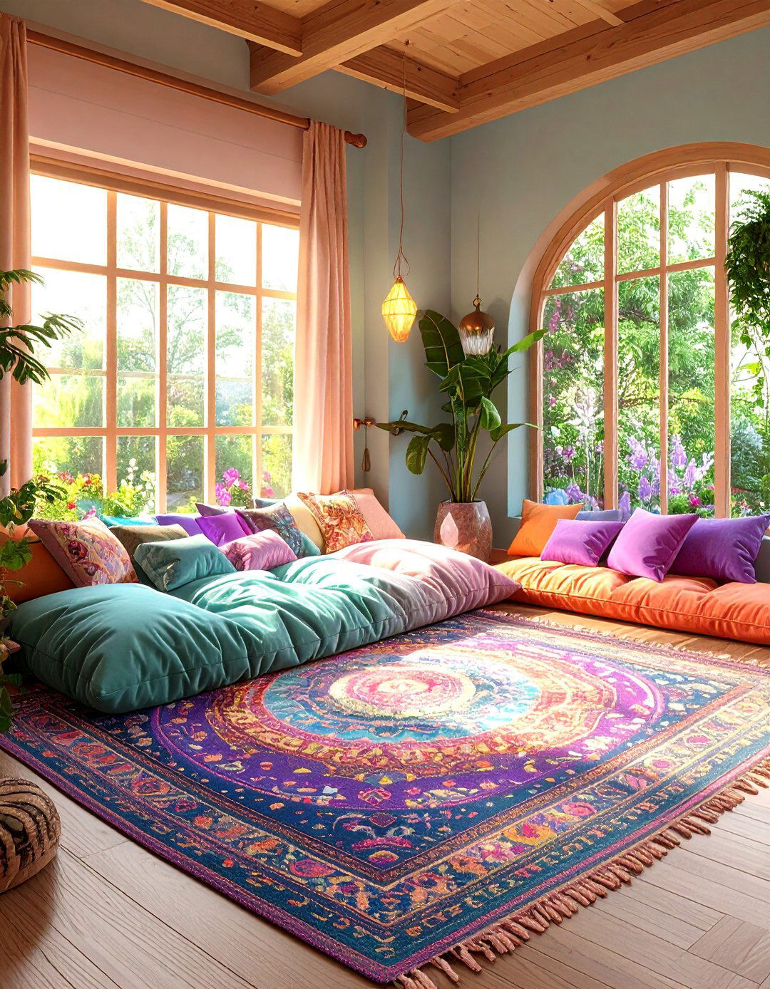 Meditation Corner with Cushioned Floor Mat - 24 Bedroom Seating Area Ideas