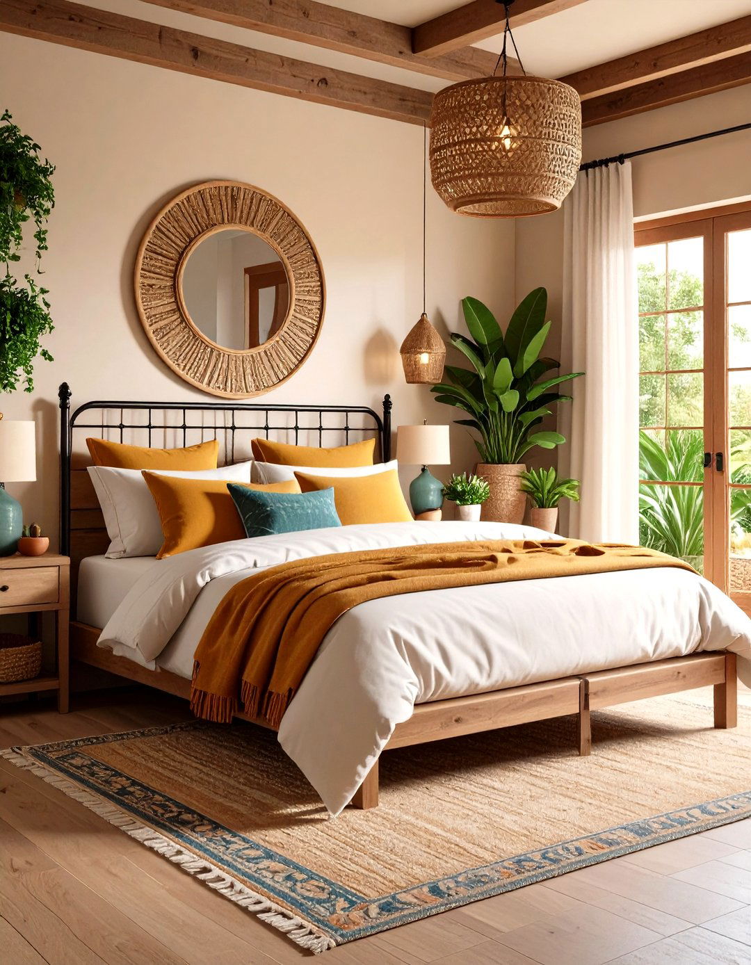 Mediterranean Bedroom with Warm Honey Shiplap Feature Wall - 24 shiplap accent wall ideas