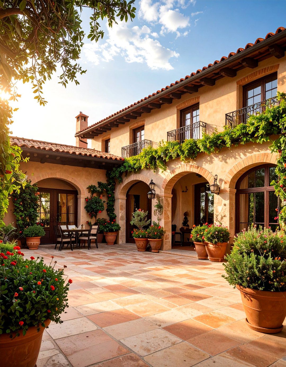 Mediterranean Beige Brick Villa - 24 Beige Brick Exterior Home Ideas