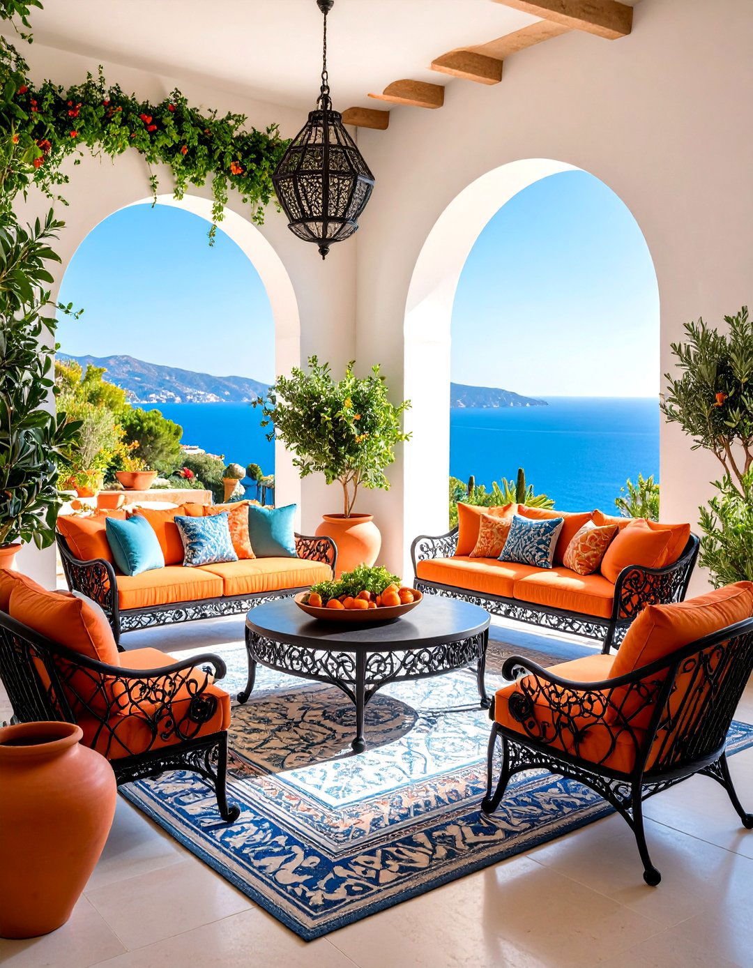 Mediterranean Black Iron and Terracotta Living Room