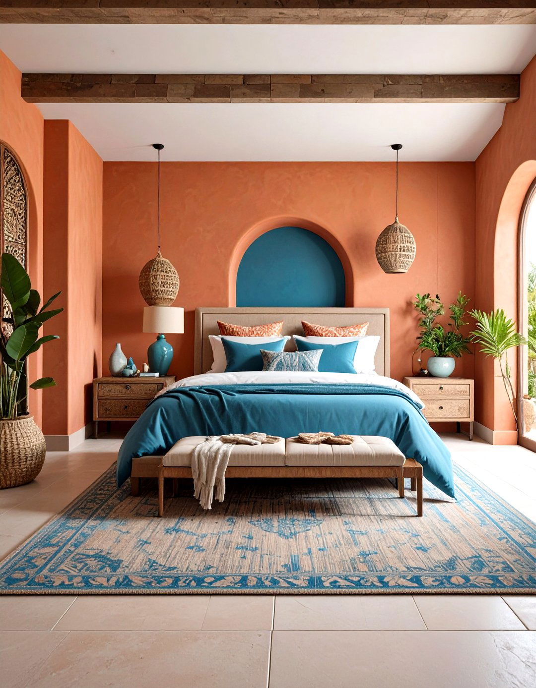 Mediterranean Blue Beige Retreat - 24 blue and beige bedroom ideas