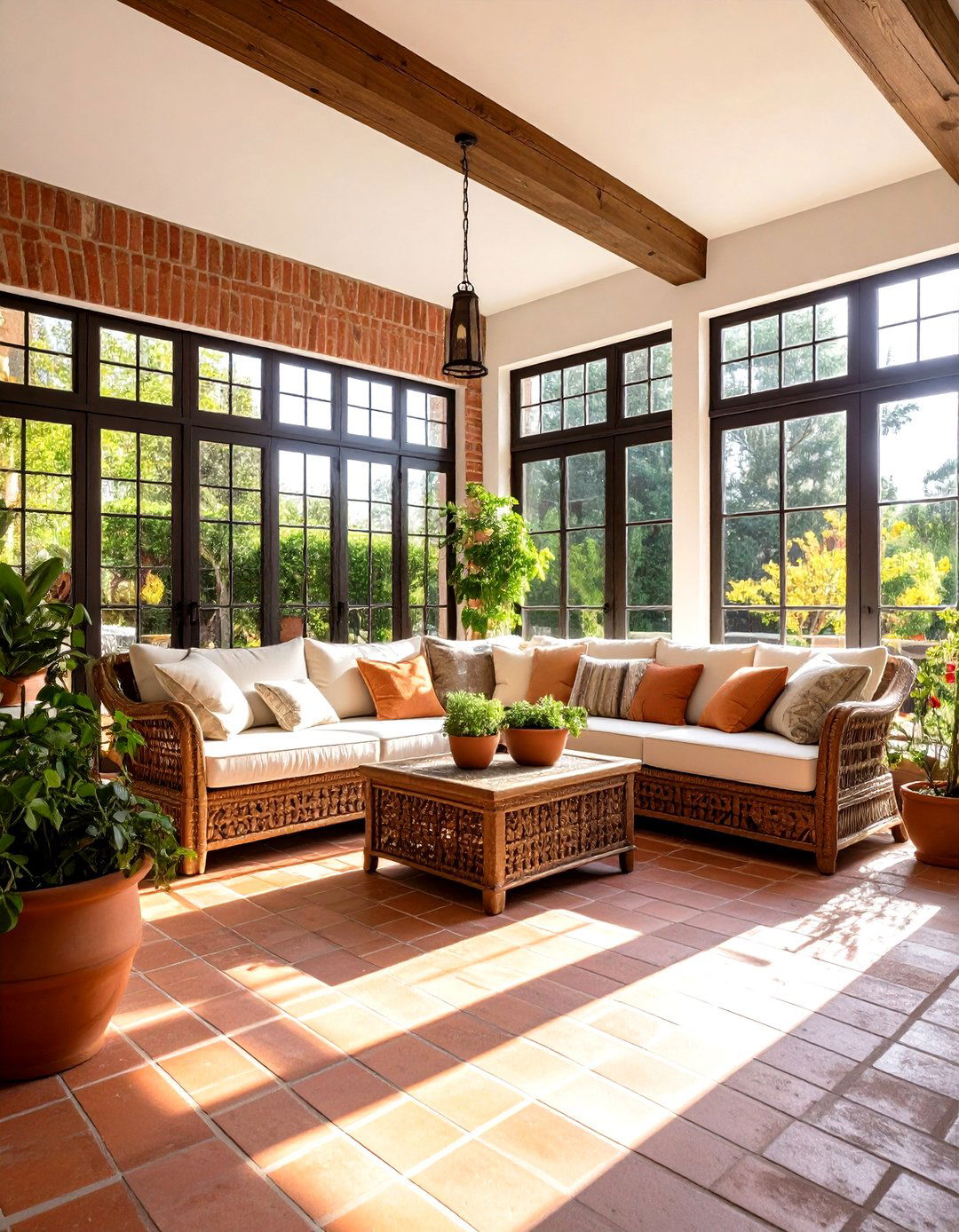 Mediterranean Brick Floor Sunroom - 24 Brick Floor Sunroom Ideas