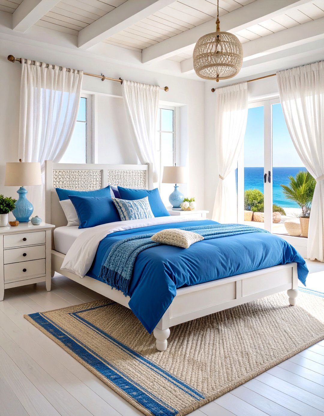 Mediterranean Coastal Bedroom with Ocean Blues - 24 Cozy Bedroom Ideas