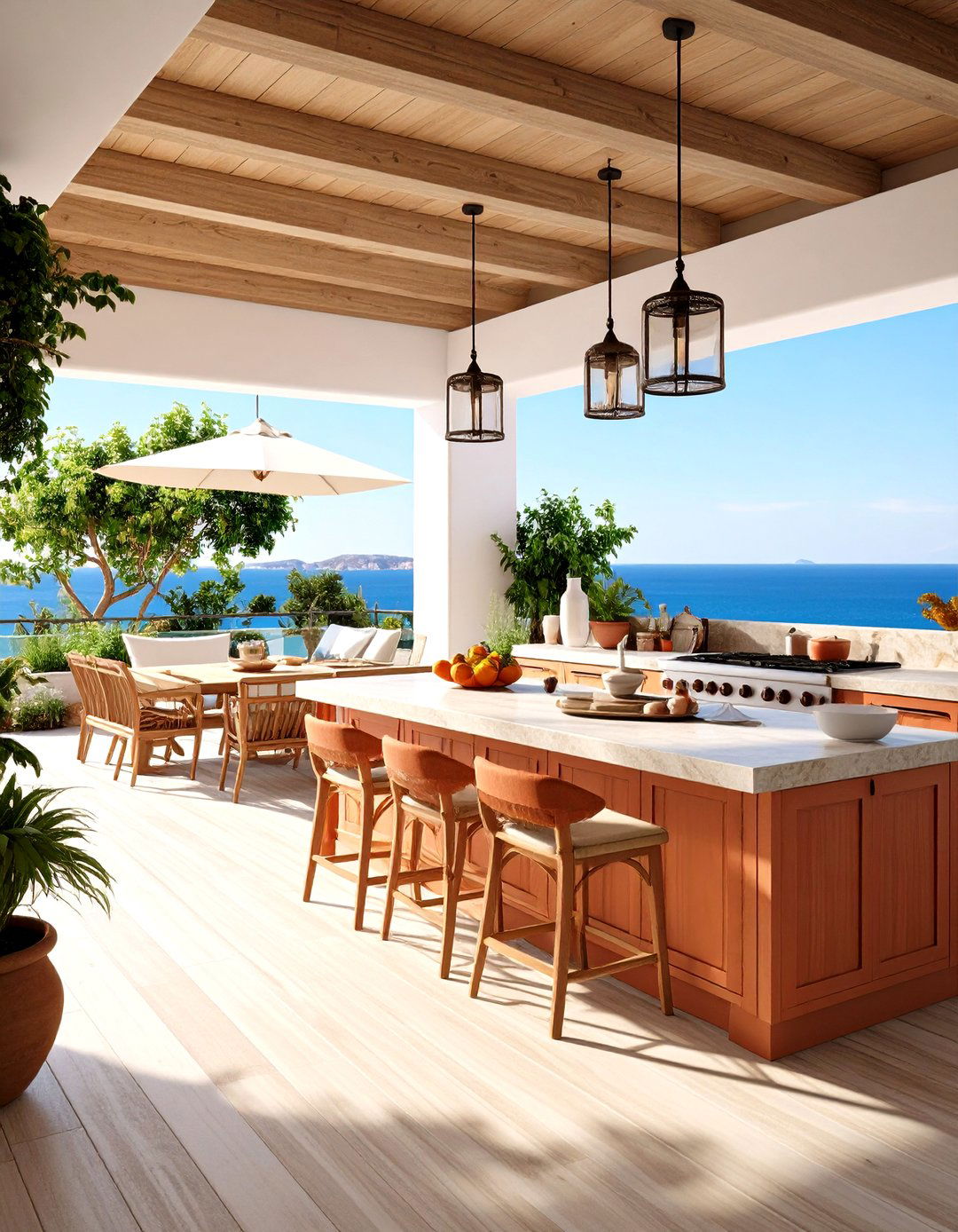 Mediterranean Coastal Deck Kitchen - 24 Outdoor Kitchen on Deck