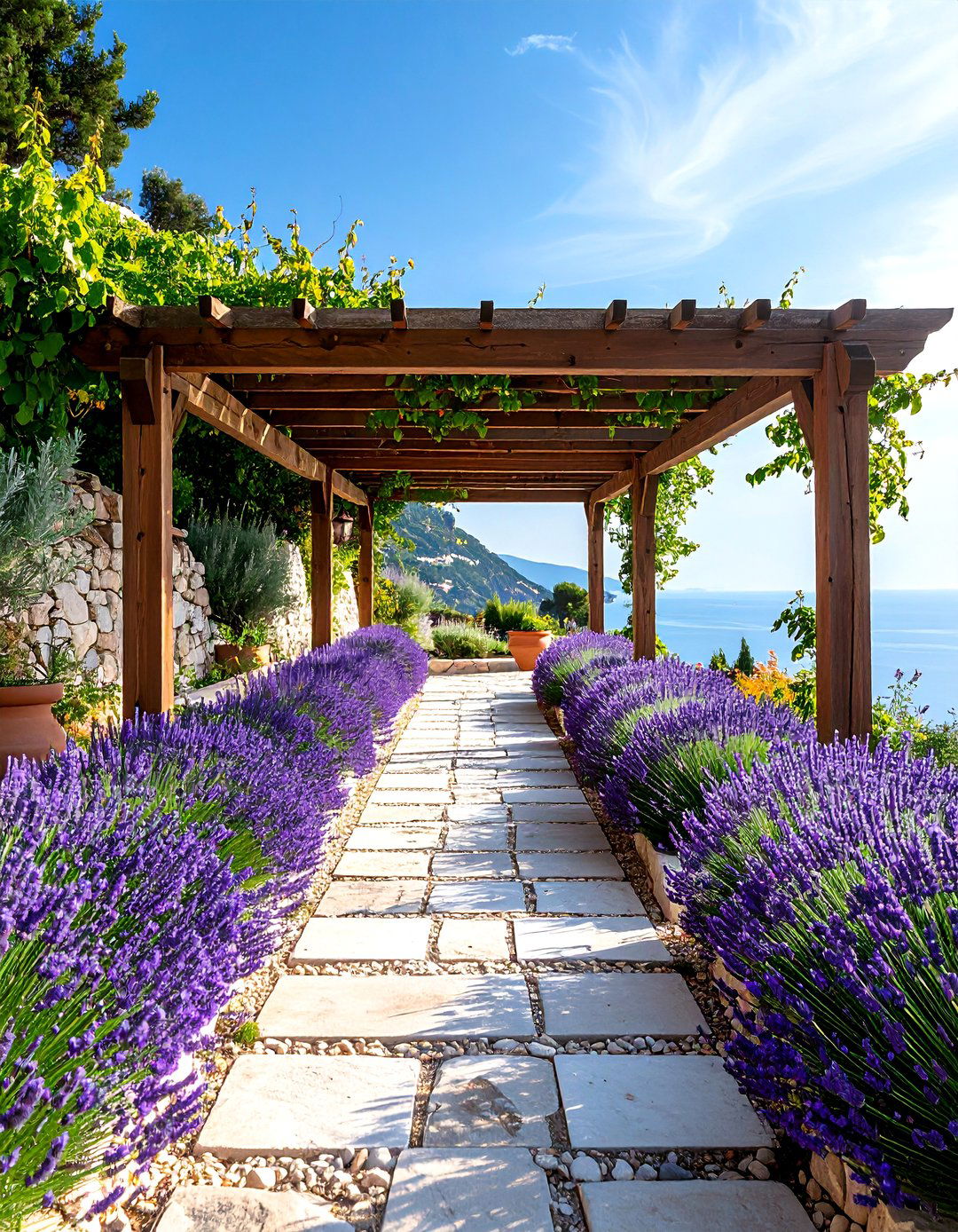 Mediterranean Coastal Garden with Lavender Pathways - 24 Coastal Garden Ideas