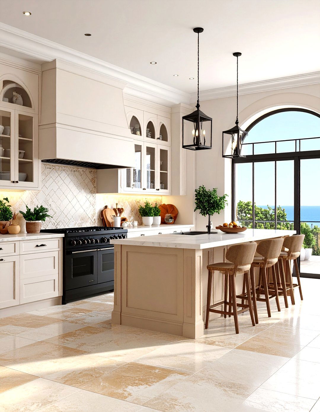 Mediterranean Coastal Kitchen Design - 24 Kitchen With Black Appliances