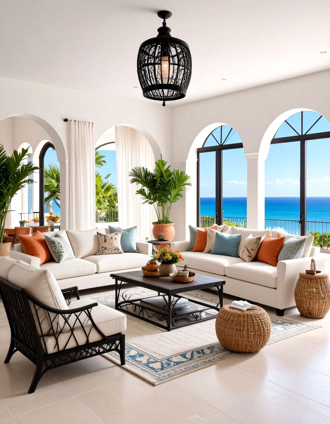 Mediterranean Coastal Living Room - 24 Cream and Black Living Room Ideas