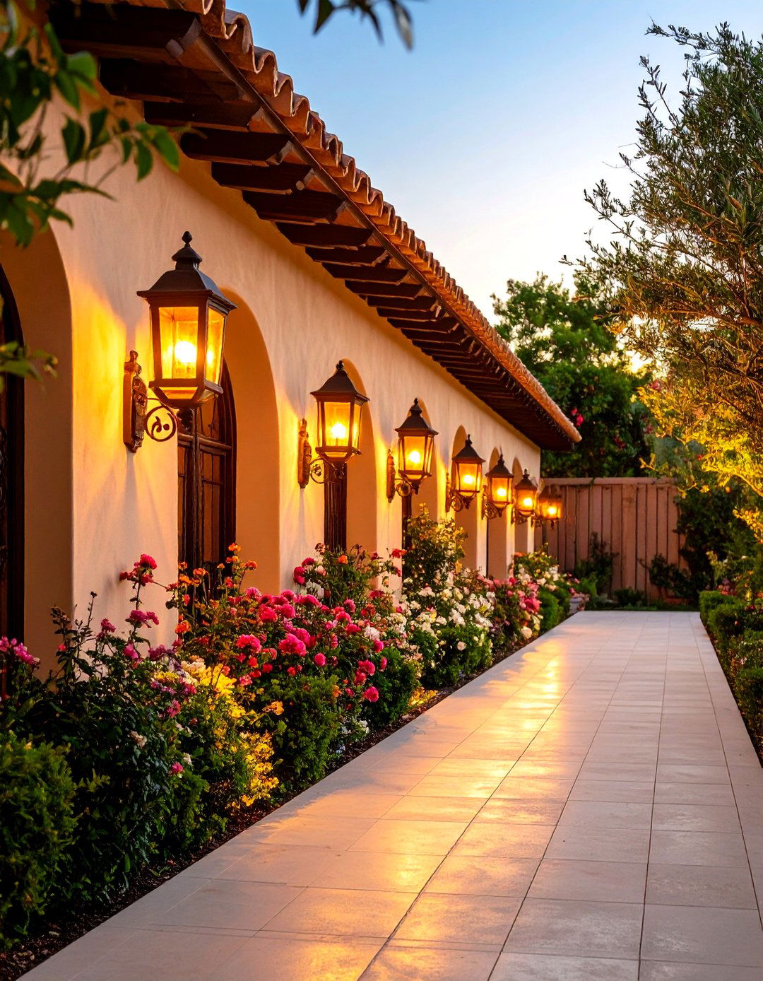 Mediterranean Courtyard Fence Lighting - 24 Fence Lighting Ideas