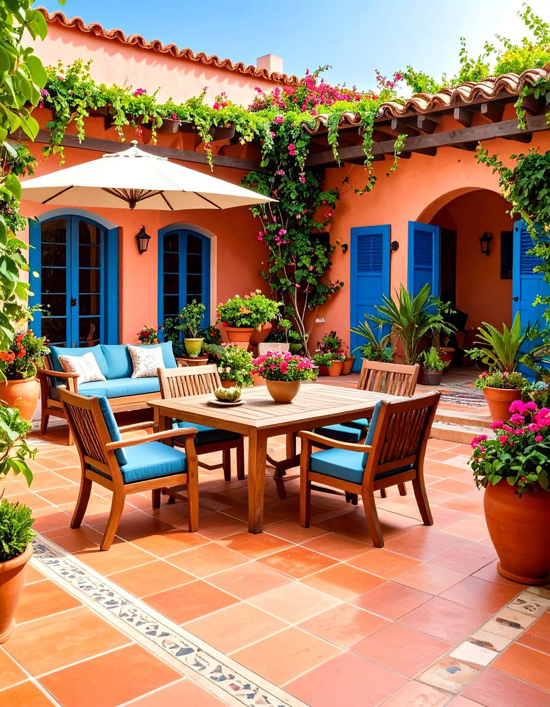 Mediterranean Courtyard Style with Intimate Spaces - 24 Deck and Patio Combination Ideas
