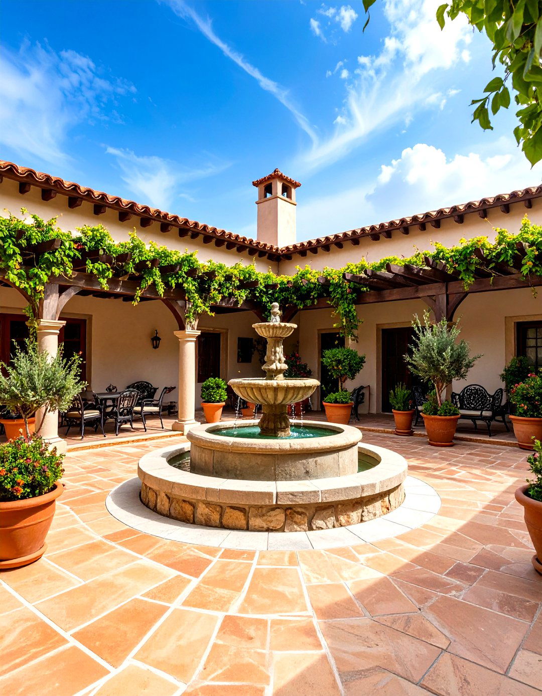 Mediterranean Courtyard with Stone and Tile Features - 24 Outdoor Living Space Ideas