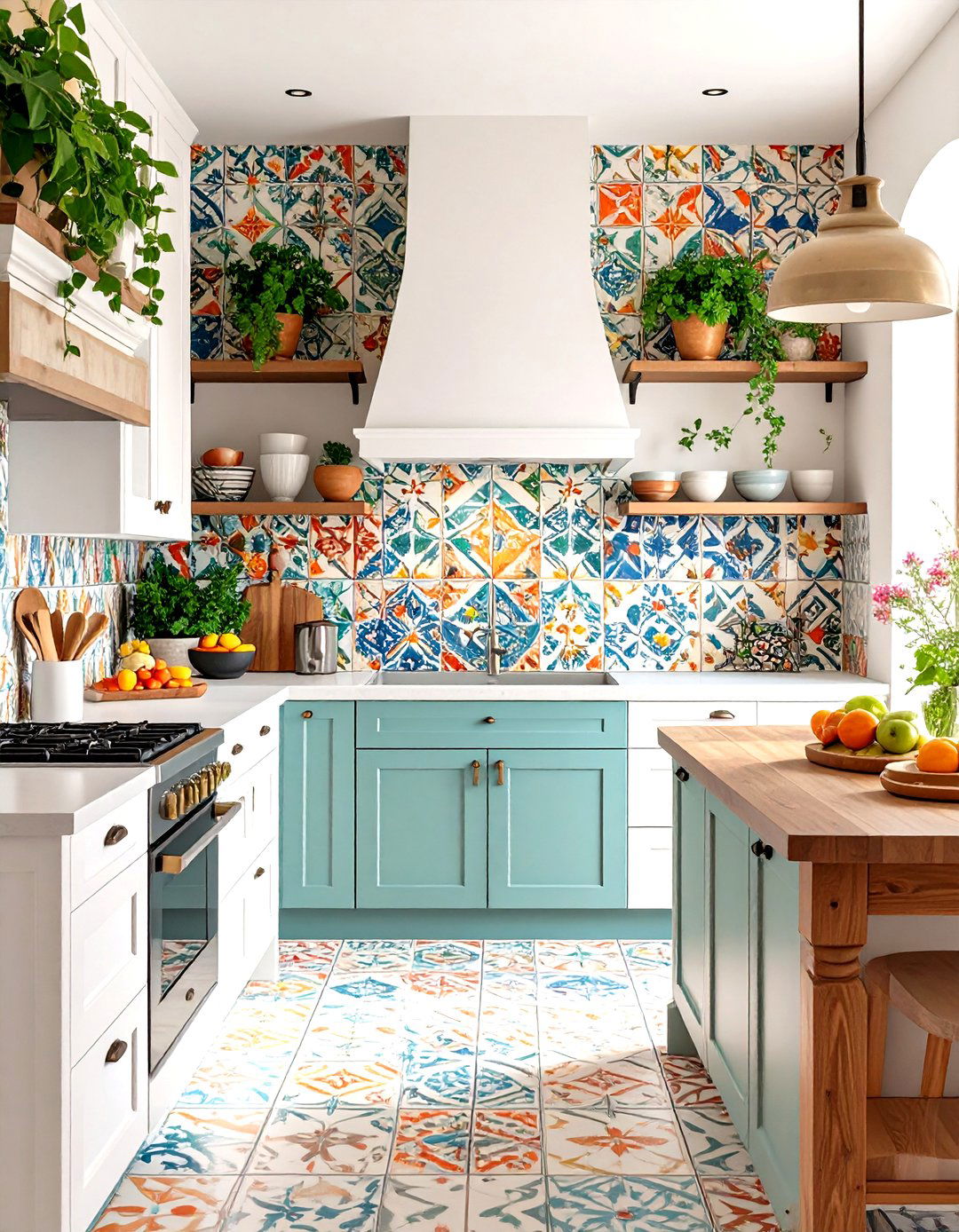 Mediterranean Encaustic Tile - 24 White Cabinet Kitchen Backsplash Ideas