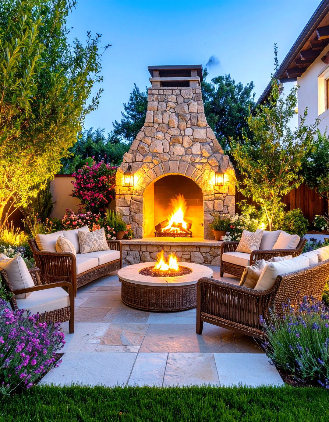 Mediterranean Fire Feature Gathering Space - 24 Mediterranean Patio Ideas