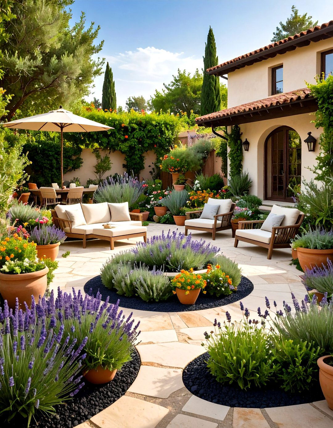 Mediterranean Garden Themes - 24 Black Mulch Landscaping Ideas