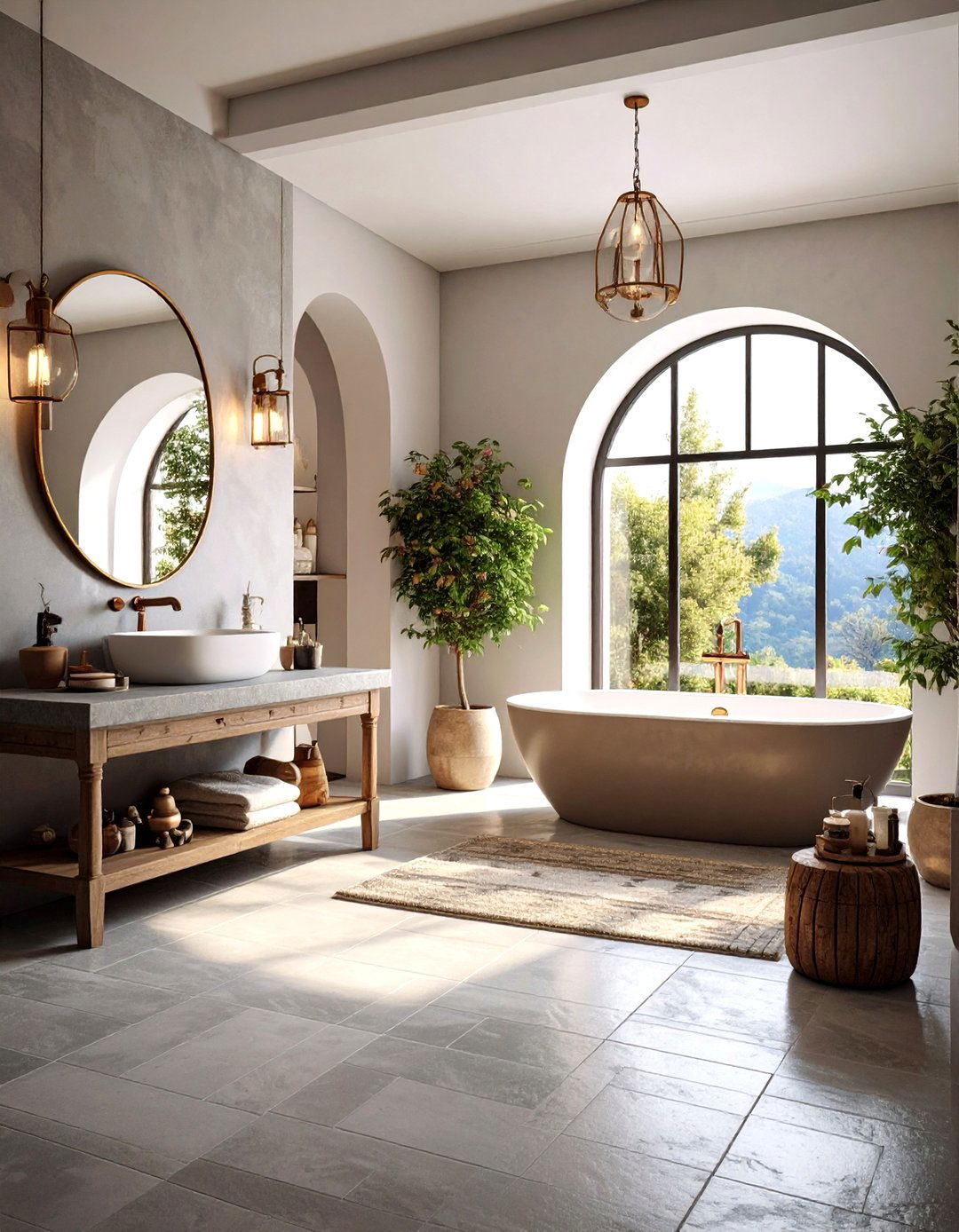Mediterranean Grey Tumbled Stone Tile Bathroom - 24 Grey Tile Bathroom Ideas
